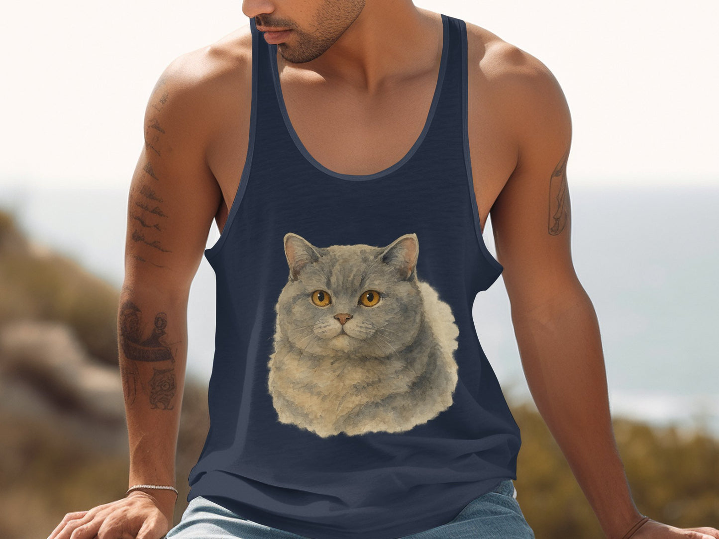 Adorable Cat Print Tank Top for Men Stylish product type