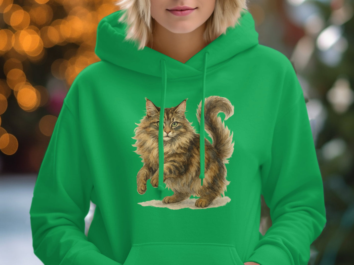 Cozy Green Hoodie with Fluffy Cat Design product type
