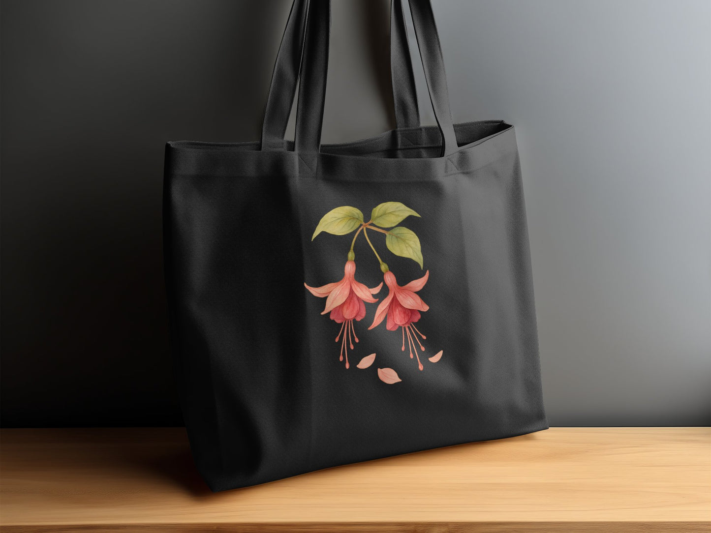 Elegant Floral Print Black Tote Bag Product