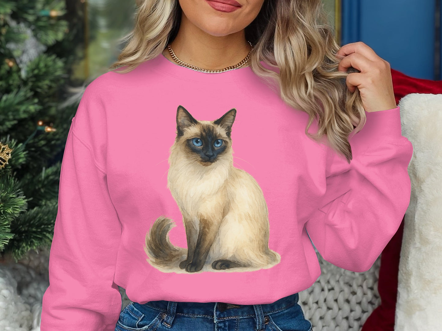 Elegant Siamese Cat Printed Pink Sweatshirt product