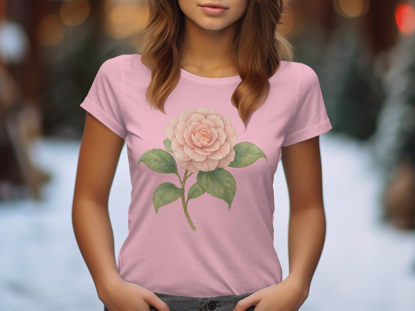 Beautiful Pink Rose Print Design on T-Shirt product