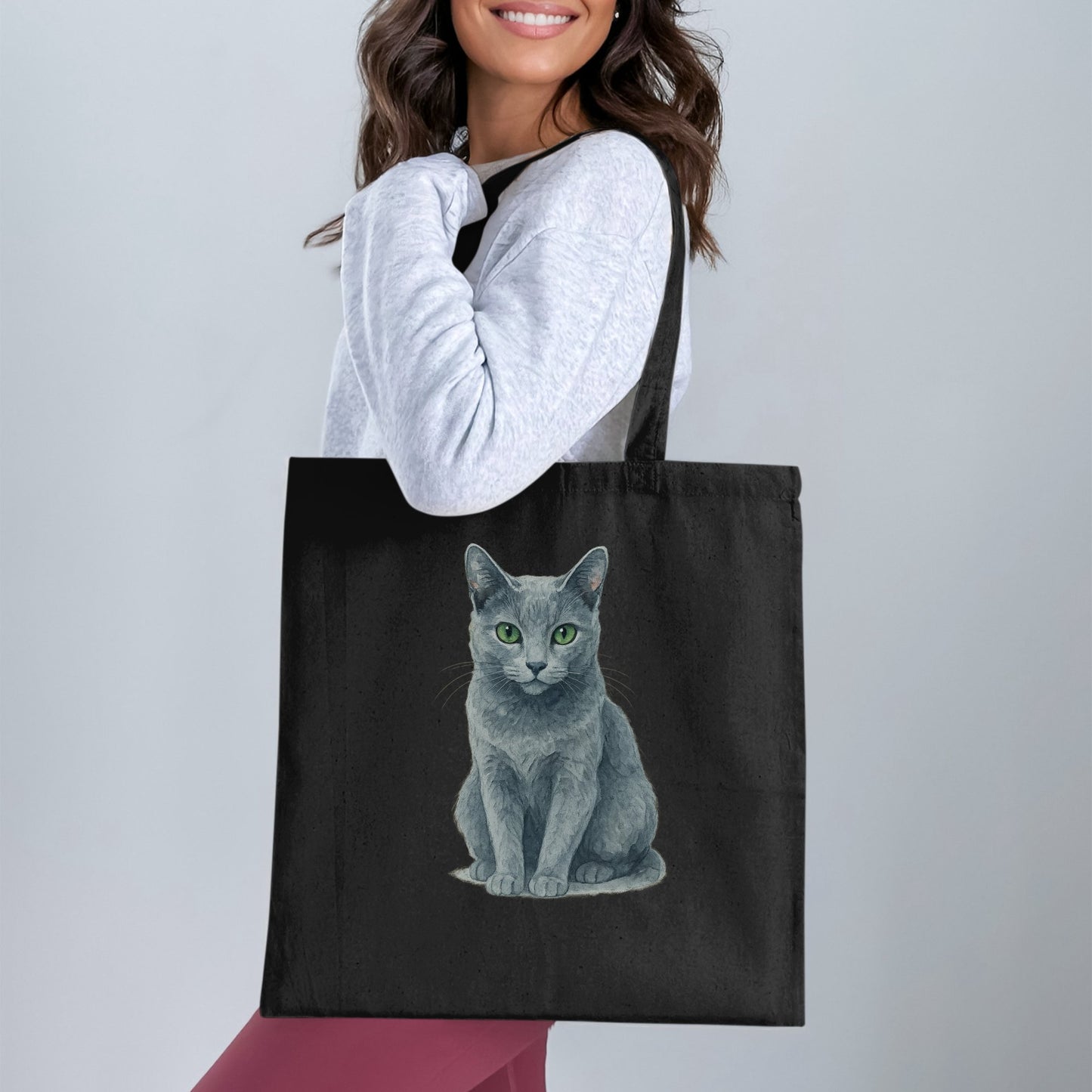 Cute Gray Cat Illustration Tote Bag product