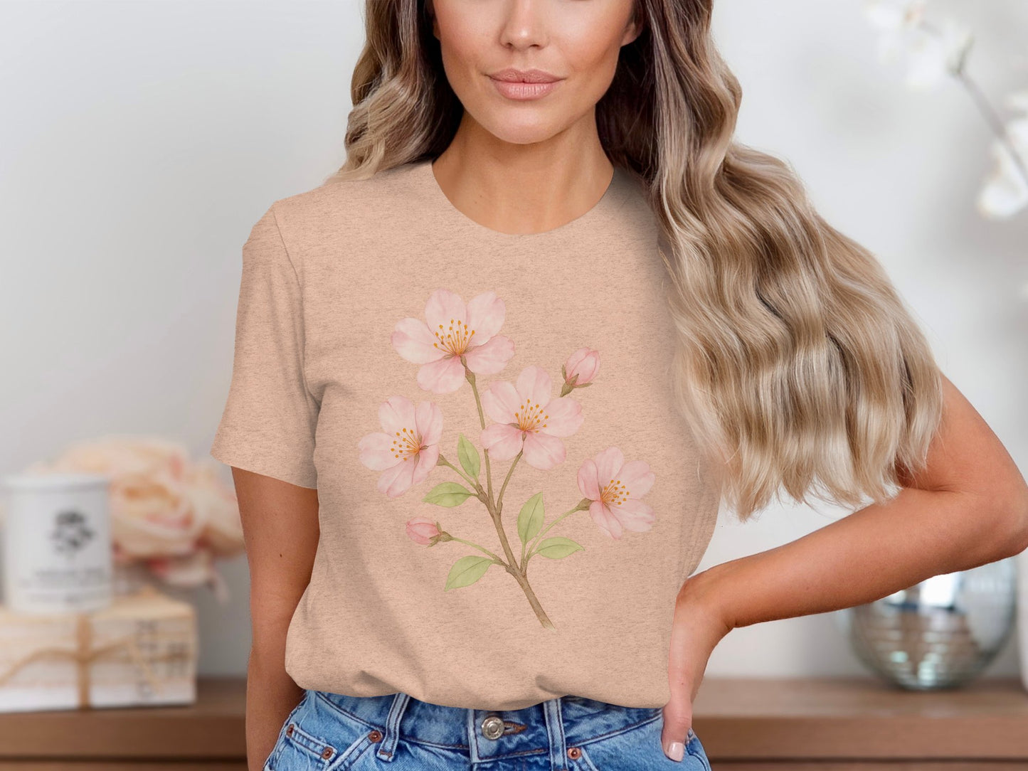 Beautiful Pink Flower Design on Casual T Shirt Product