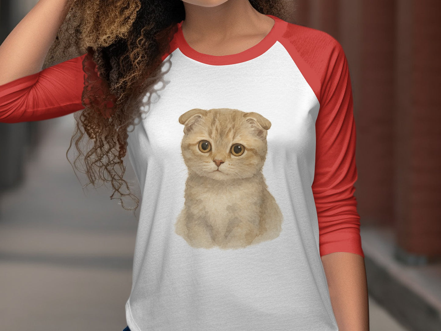 Adorable Kitten Print on Red Sleeve White Product Type