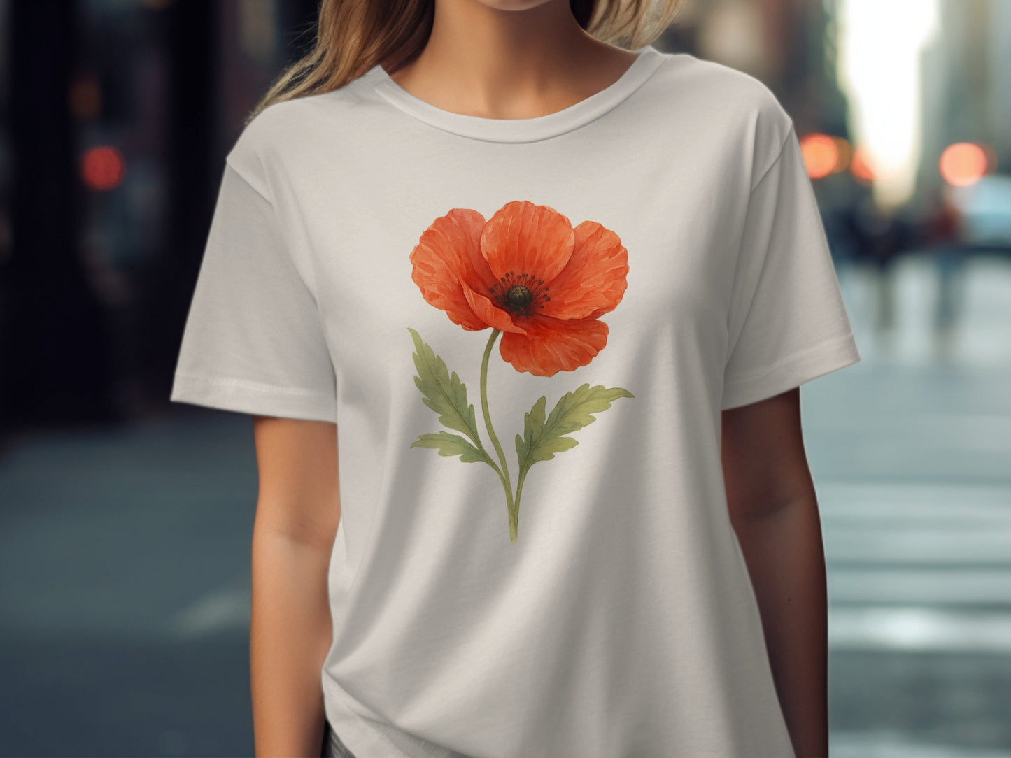 Beautiful Red Flower Design on White T Shirt Product