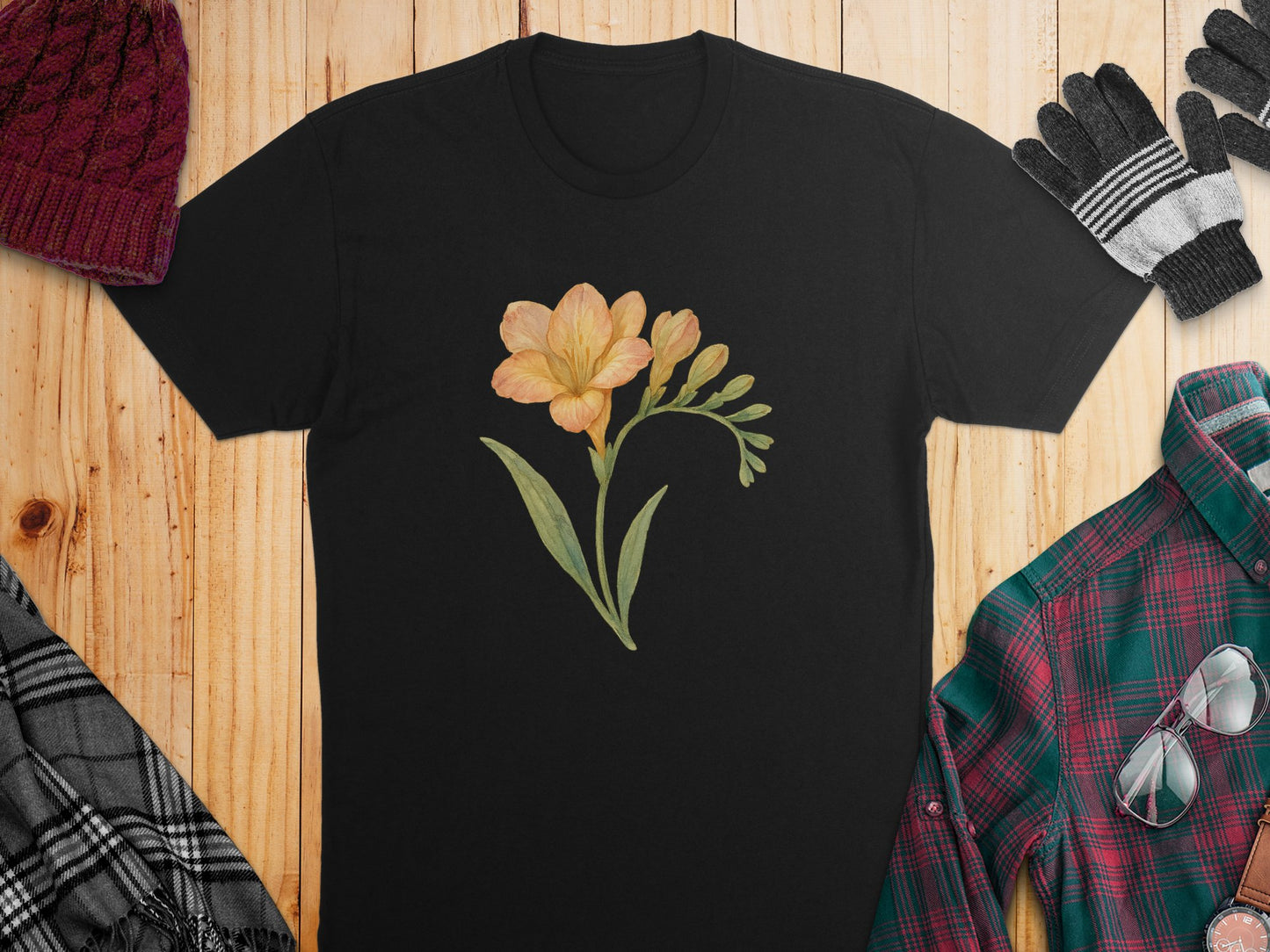 Beautiful Floral Graphic on Black Tee Product Type