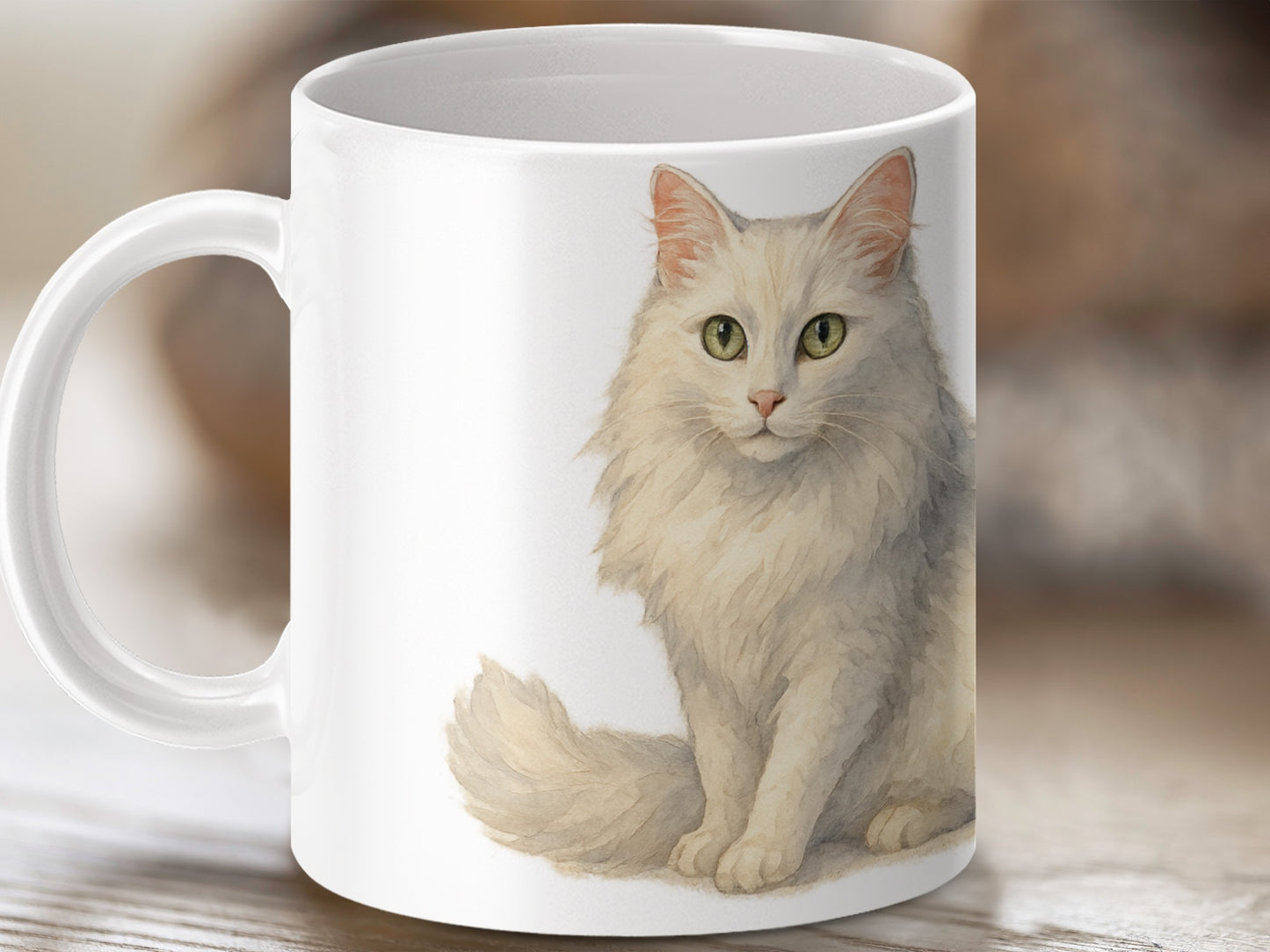 Majestic Long-Haired Cat White Ceramic Mug product type
