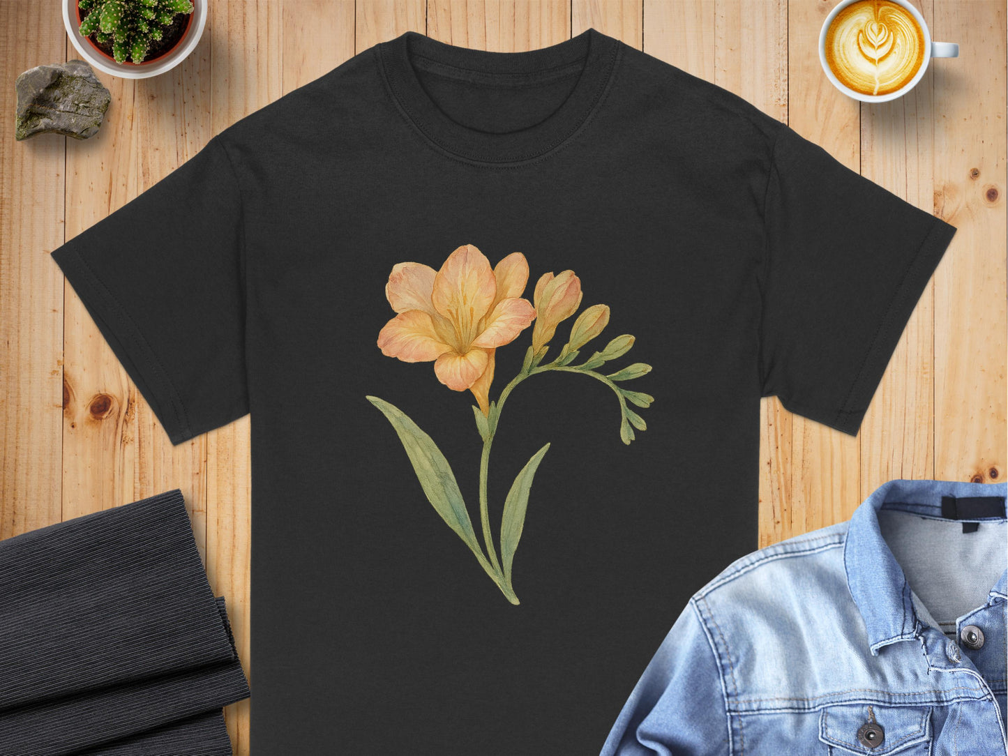 Elegant Floral Design Black T Shirt fashion product