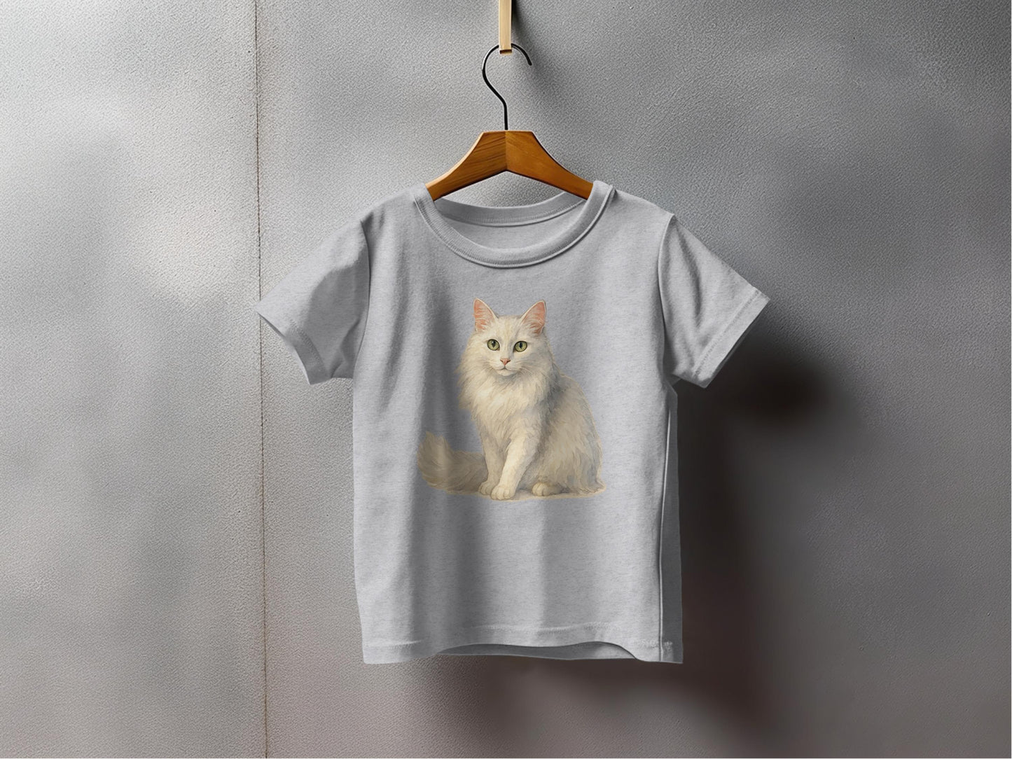 Cute Fluffy White Cat Print on Gray T-Shirt product