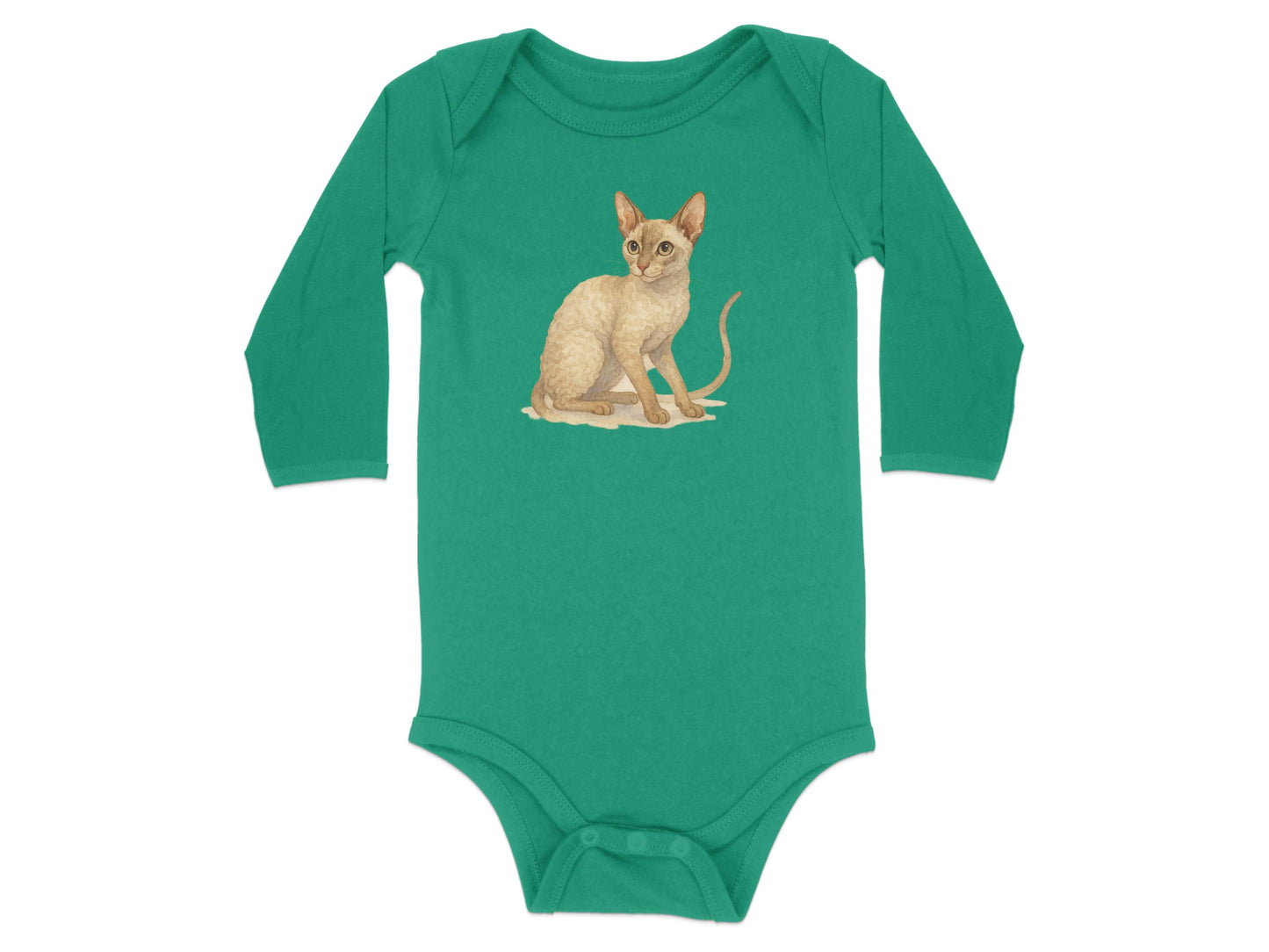 Cute Cat on Green Long-Sleeve Baby Bodysuit product type
