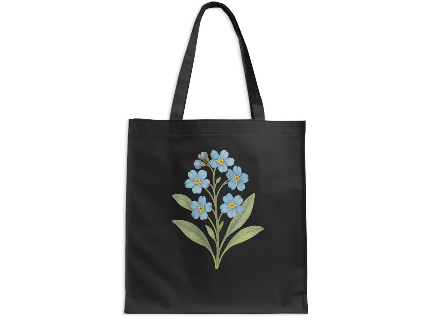 Elegant Black Tote Bag with Blue Floral Design product type