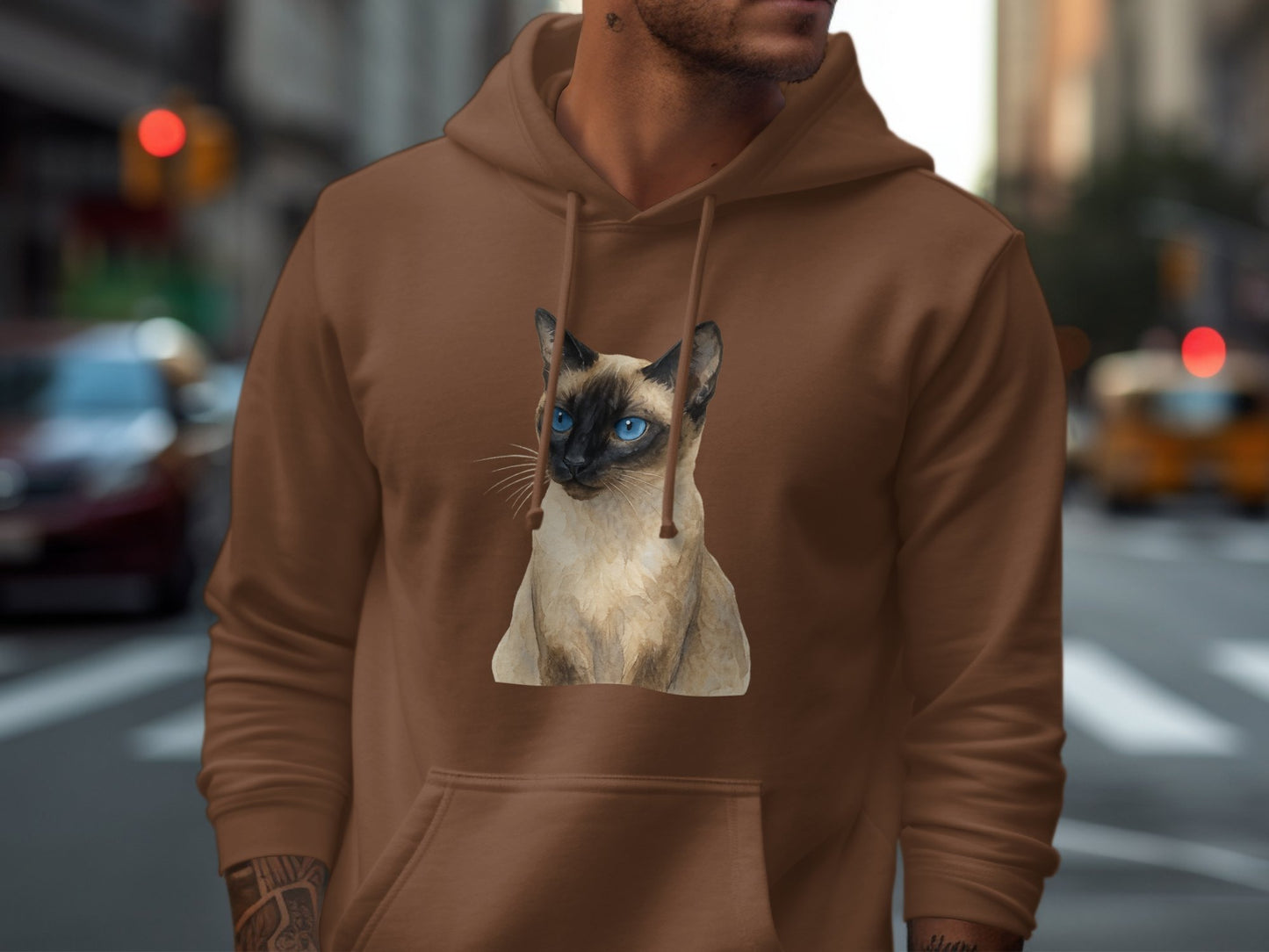 Siamese Cat Print Hooded Sweatshirt Stylish Casual product type