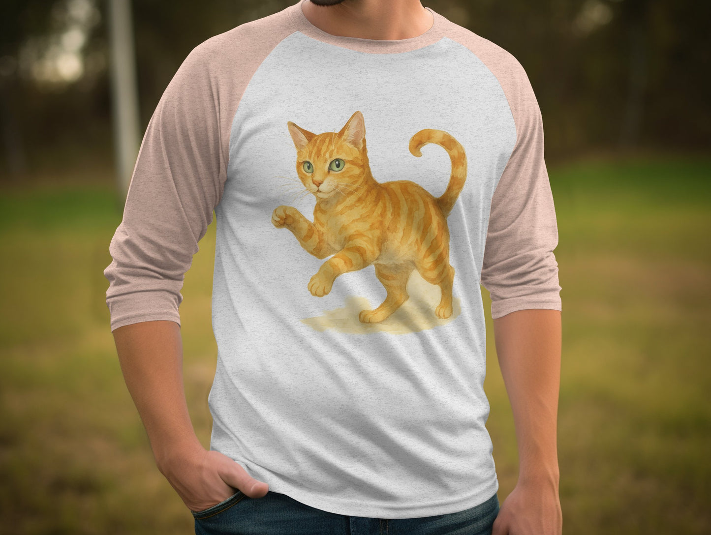 Cute Striped Orange Cat Graphic on White T-Shirt product type