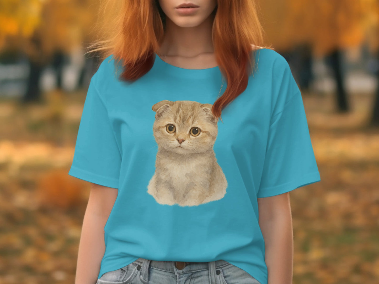 Cute Kitten Graphic Design on Blue T-shirt product type