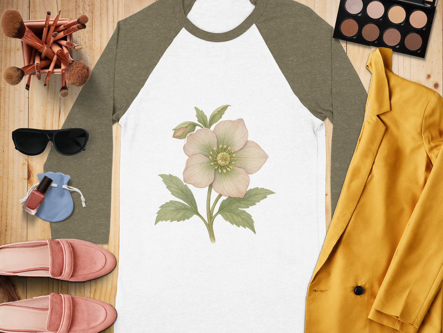 Flower Design Long Sleeve Raglan Baseball Tee product
