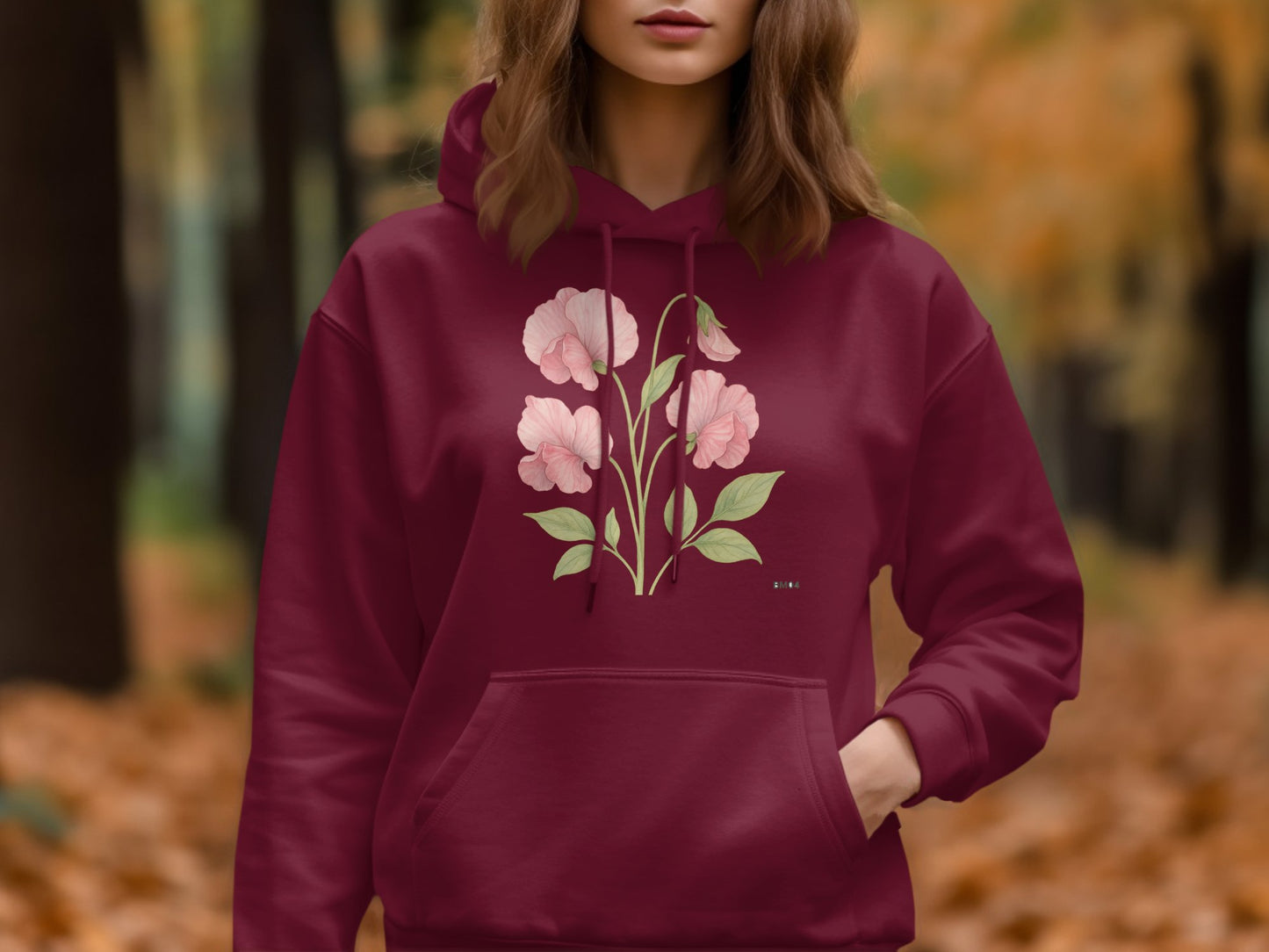 Floral Design Red Hoodie with Elegant Flower Product