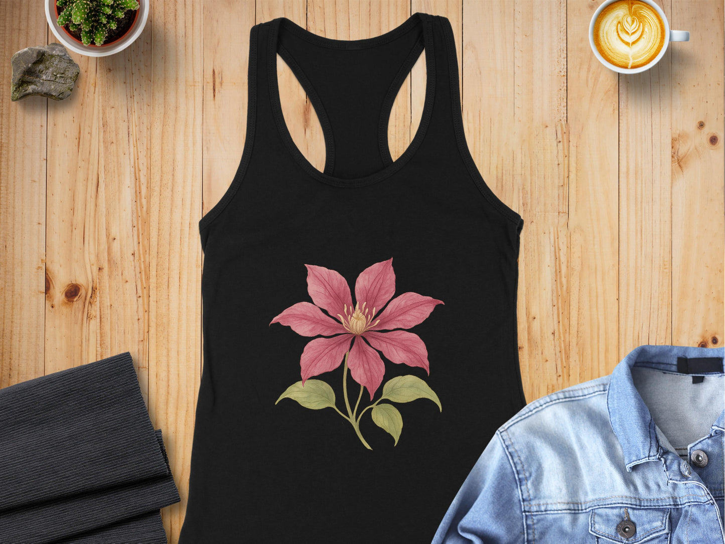 Elegant Pink Floral Design on Black Tank Top product type