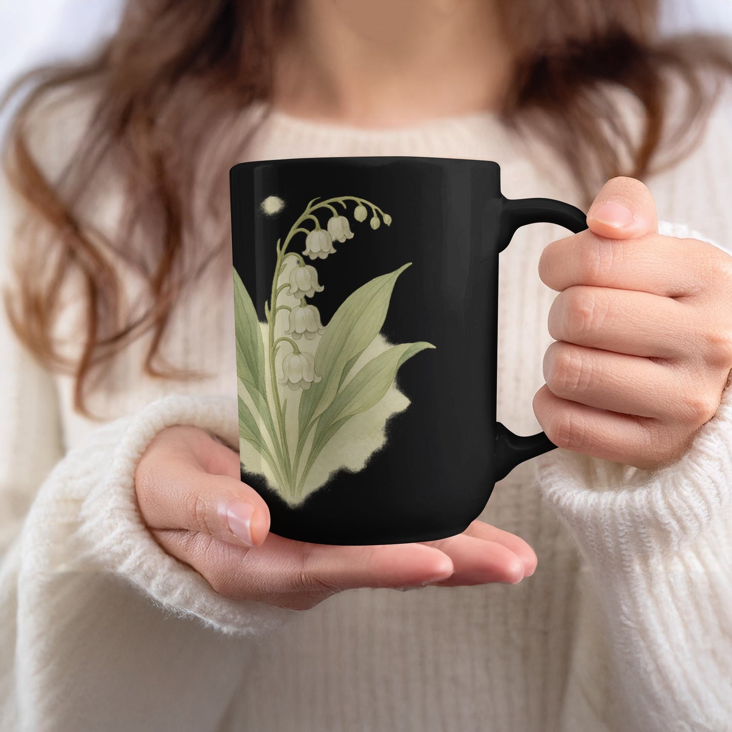 Lily Of The Valley Black Ceramic Coffee Mug product type