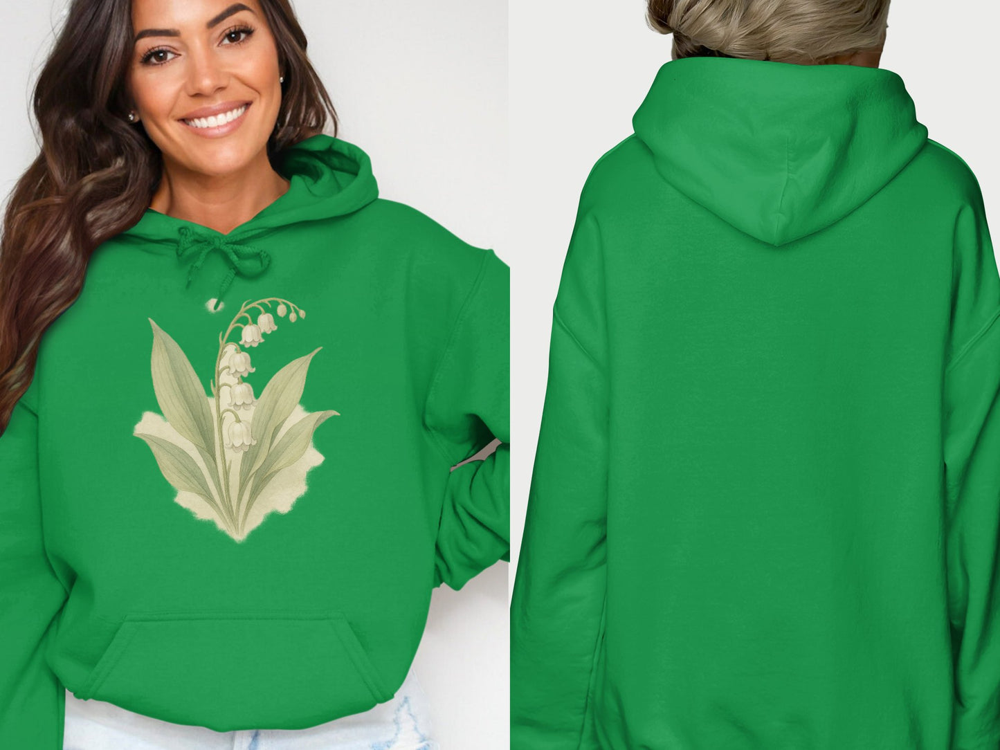 Floral Graphic Green Hoodie Unique Casual product type