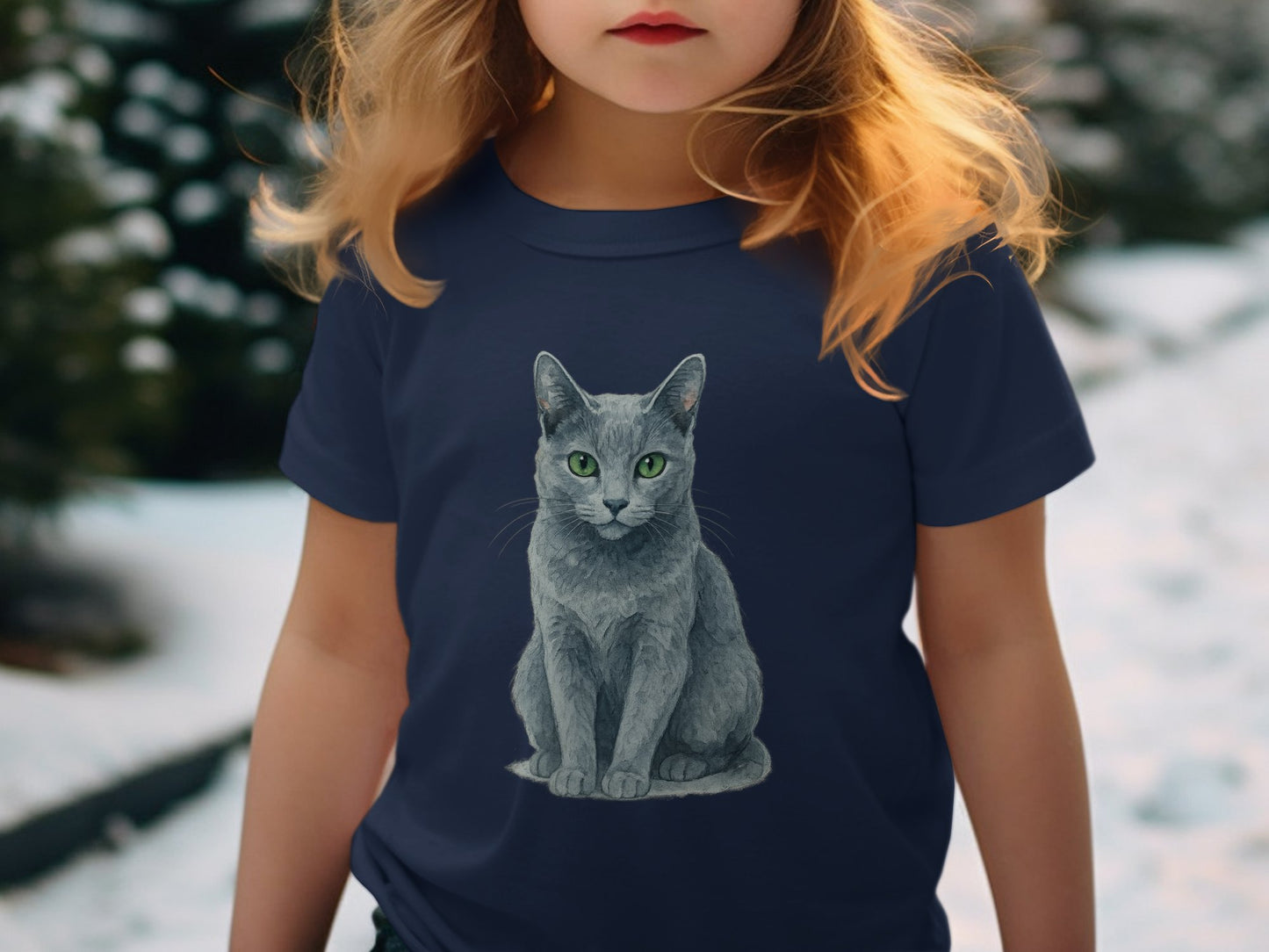 Cute Gray Cat Graphic Print T-shirt for Kids product