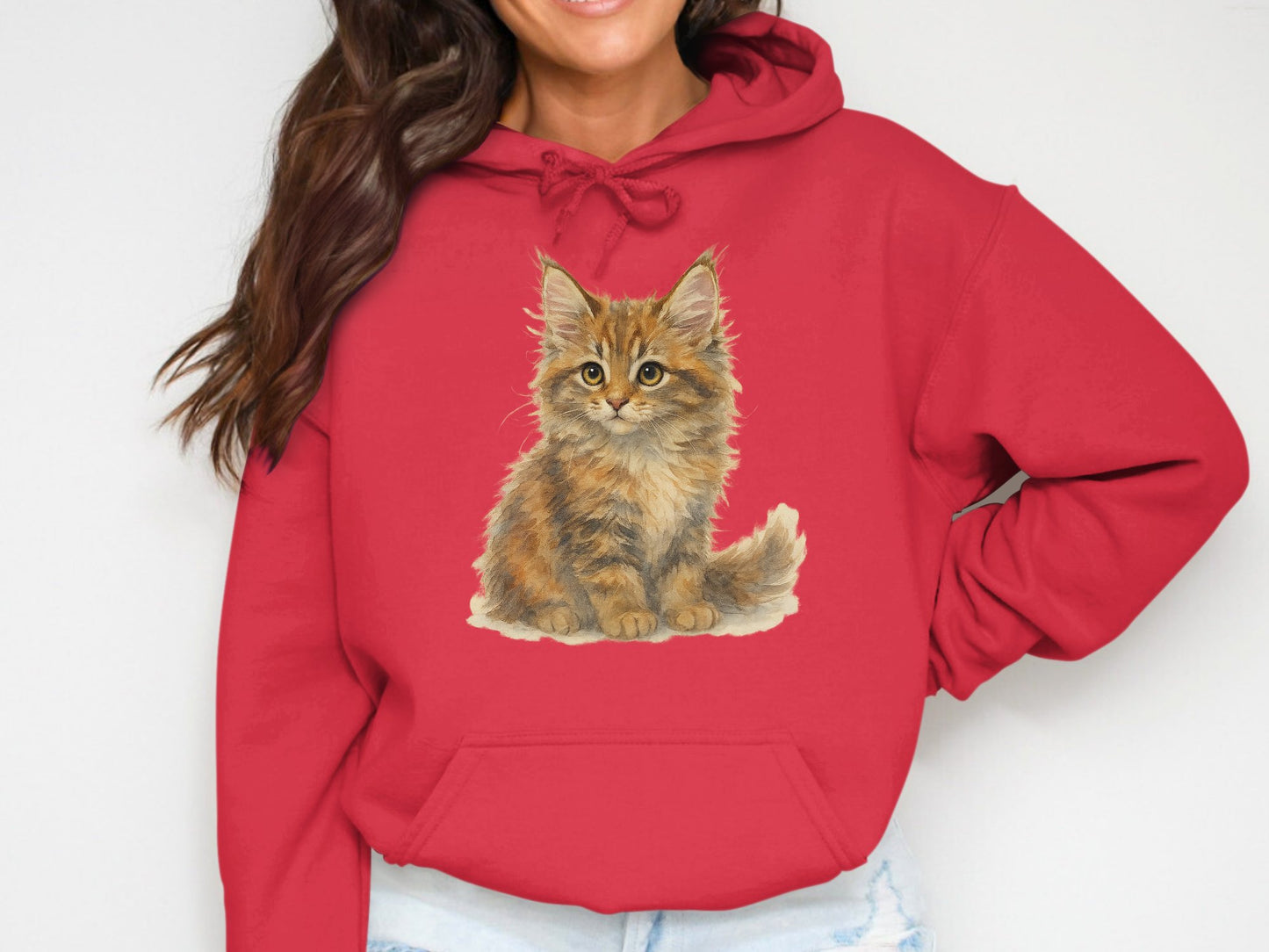 Cute Kitten Red Hoodie Comfortable Casual Wear product type