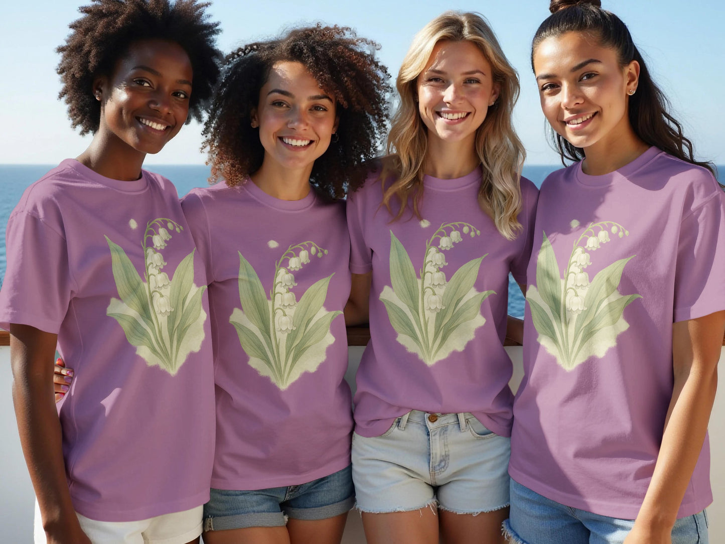 Floral Lily of the Valley Print on Casual T-Shirt product type