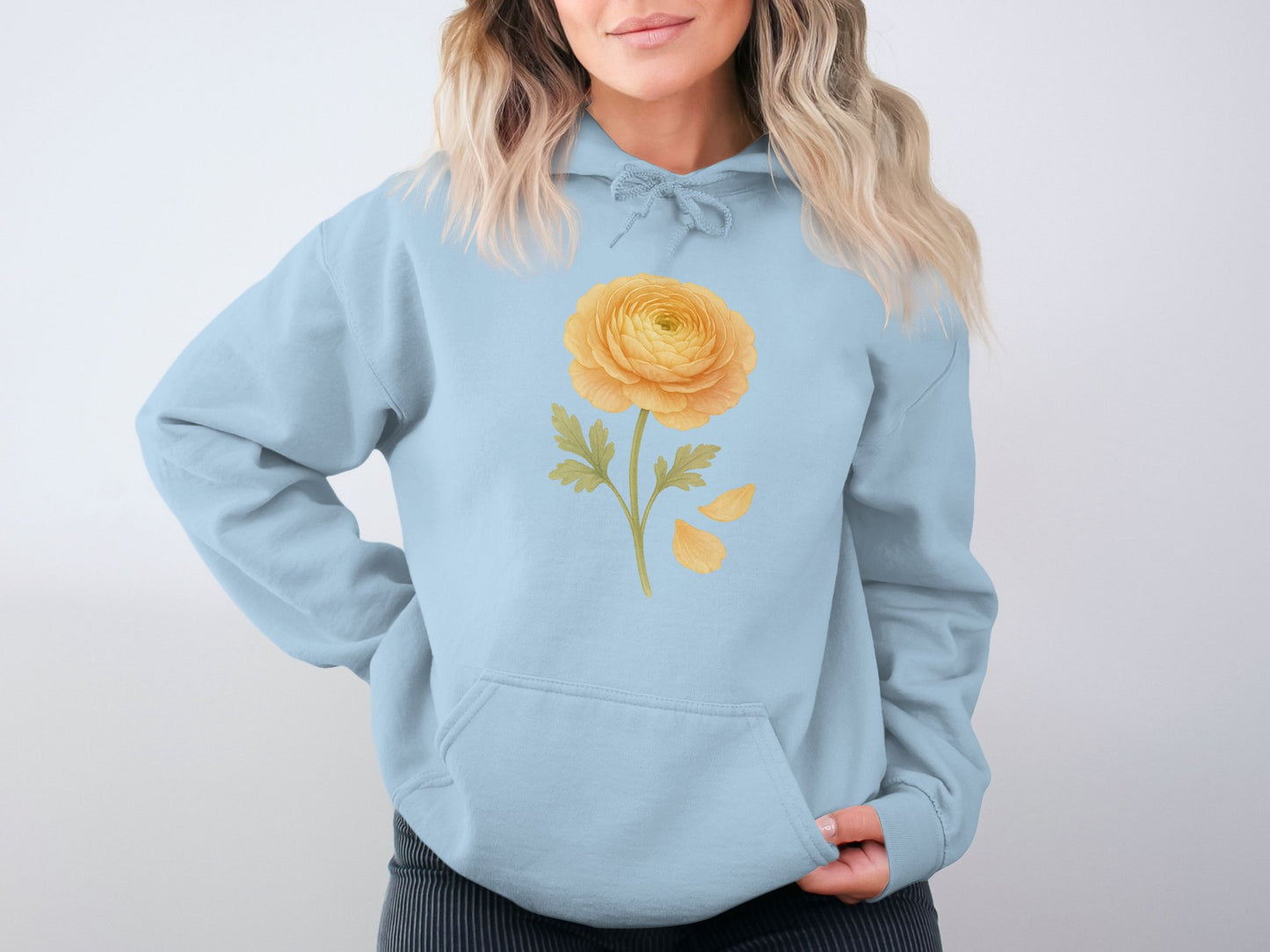 Floral Yellow Blooms Print Light Blue Hoodie product