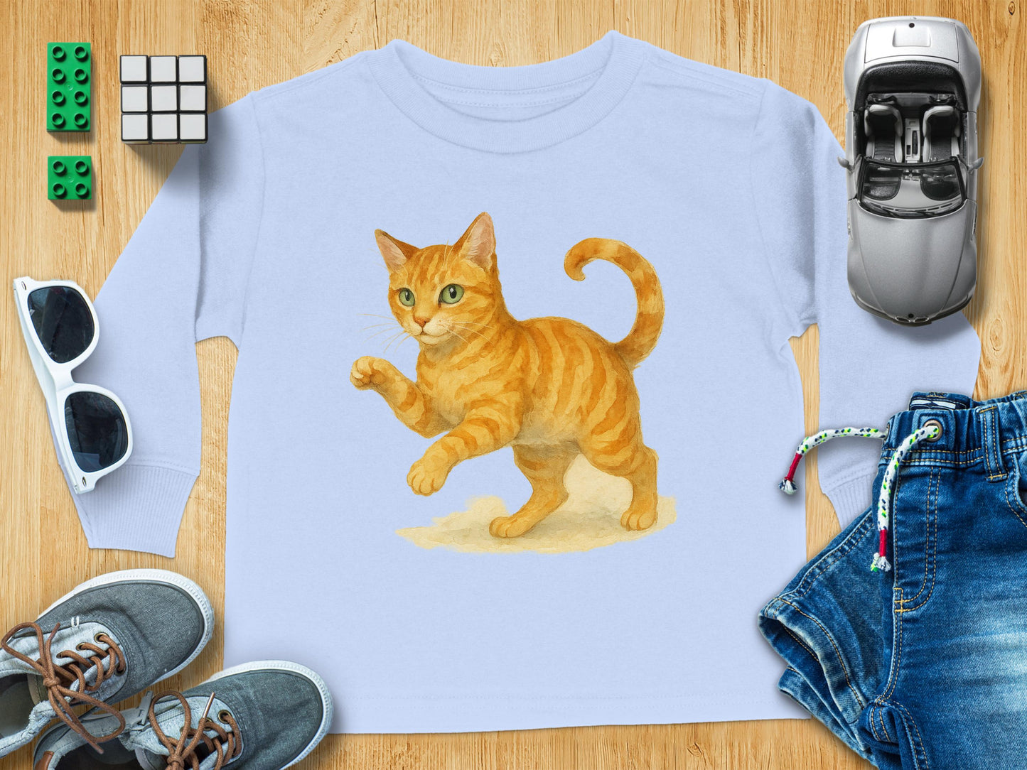 Orange Tabby Cat Illustration on Kids Long Sleeve product