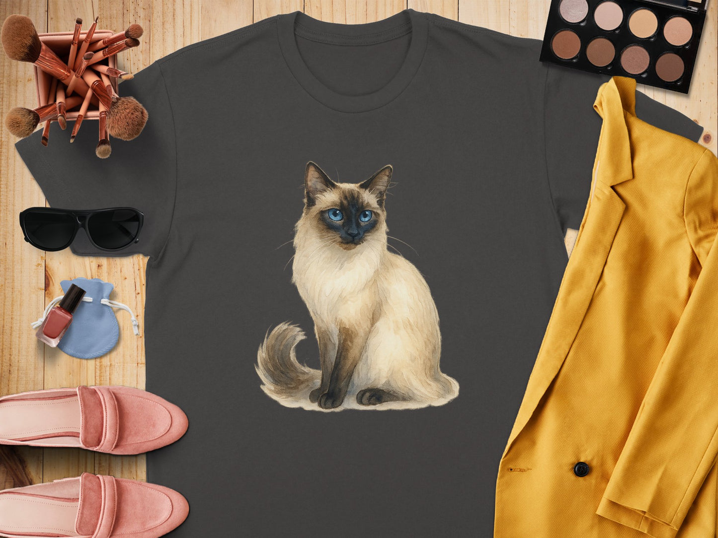 Realistic Blue Eyed Siamese Cat Art Graphic T-shirt product type
