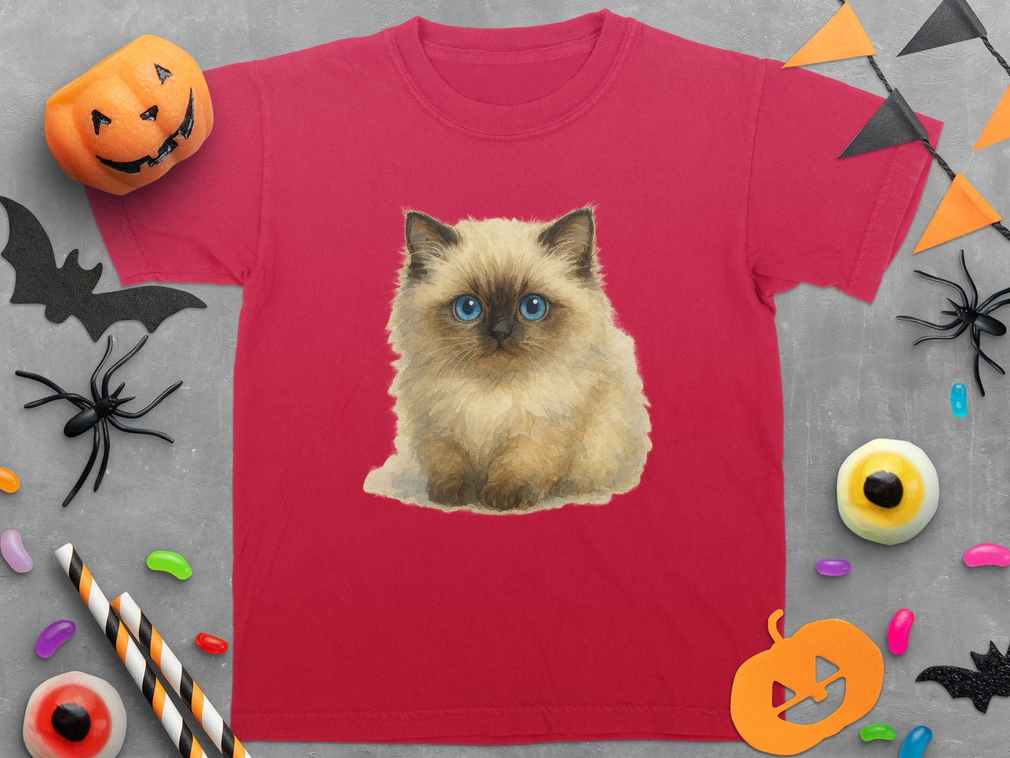 Cute Fluffy Kitten Graphic Red T-shirt product type