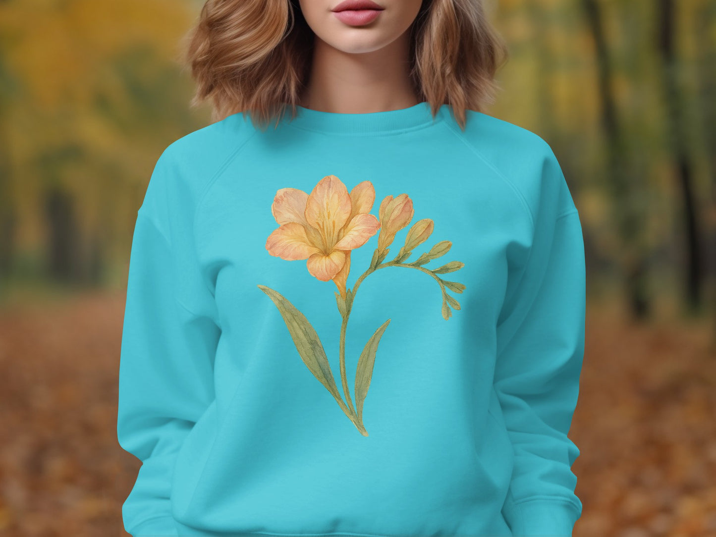 Beautiful Yellow Floral Design on Blue Sweatshirt product