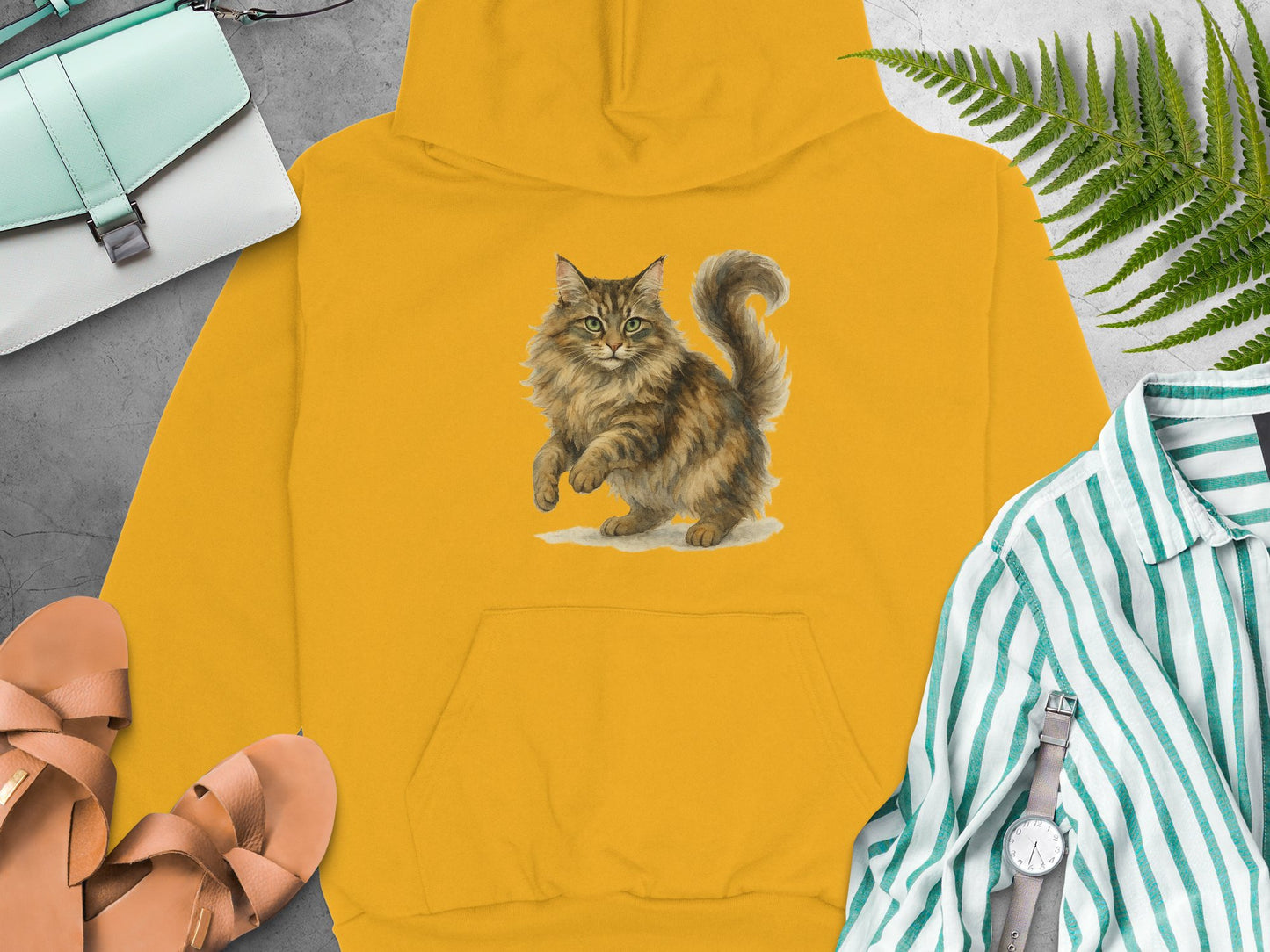 Adorable Cat Graphic on Yellow Pullover Hoodie product type