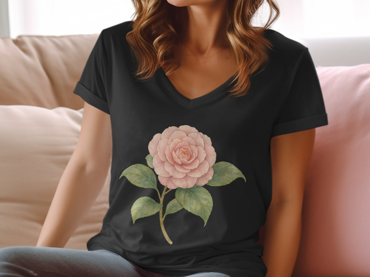 Elegant Black Tee with Pink Floral Design Shirt product