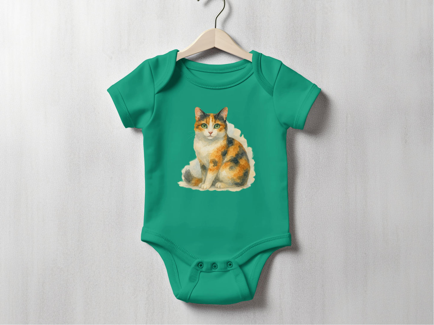 Cute Calico Cat Design on Green Baby Onesie product