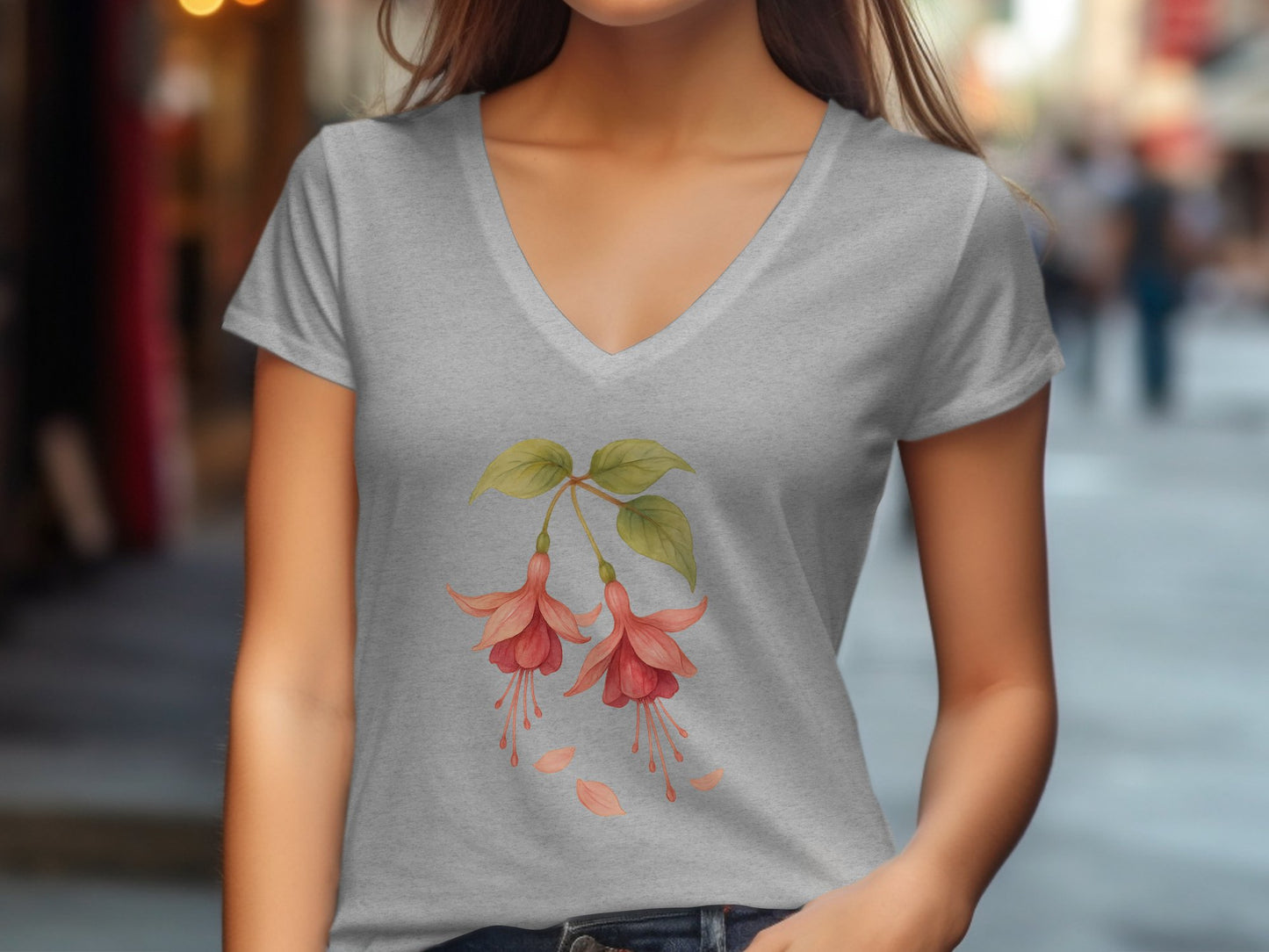 Beautiful Blossomed Floral Design V-Neck T-Shirt product