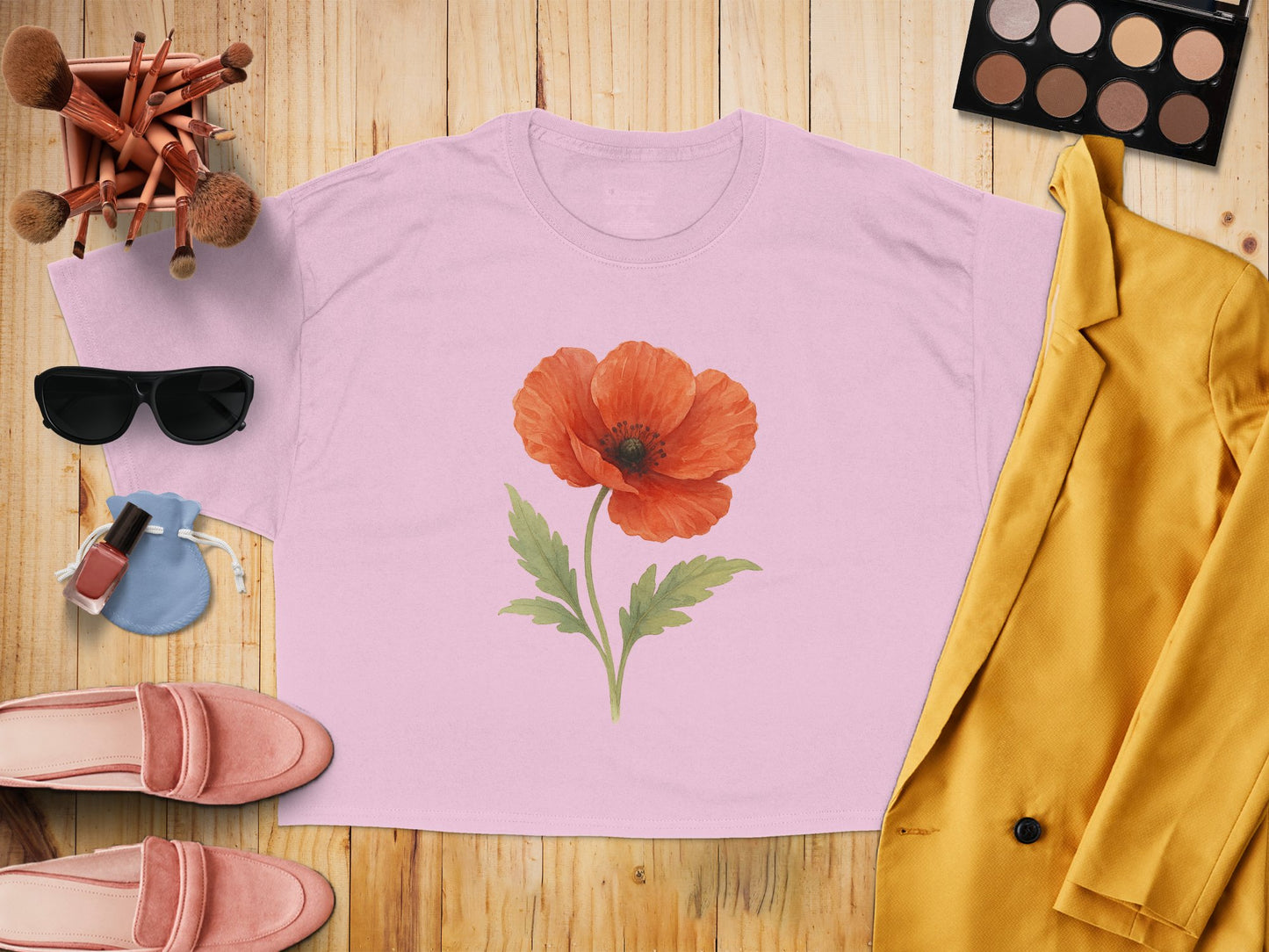 Pink T-Shirt with Artistic Red Flower Design product type