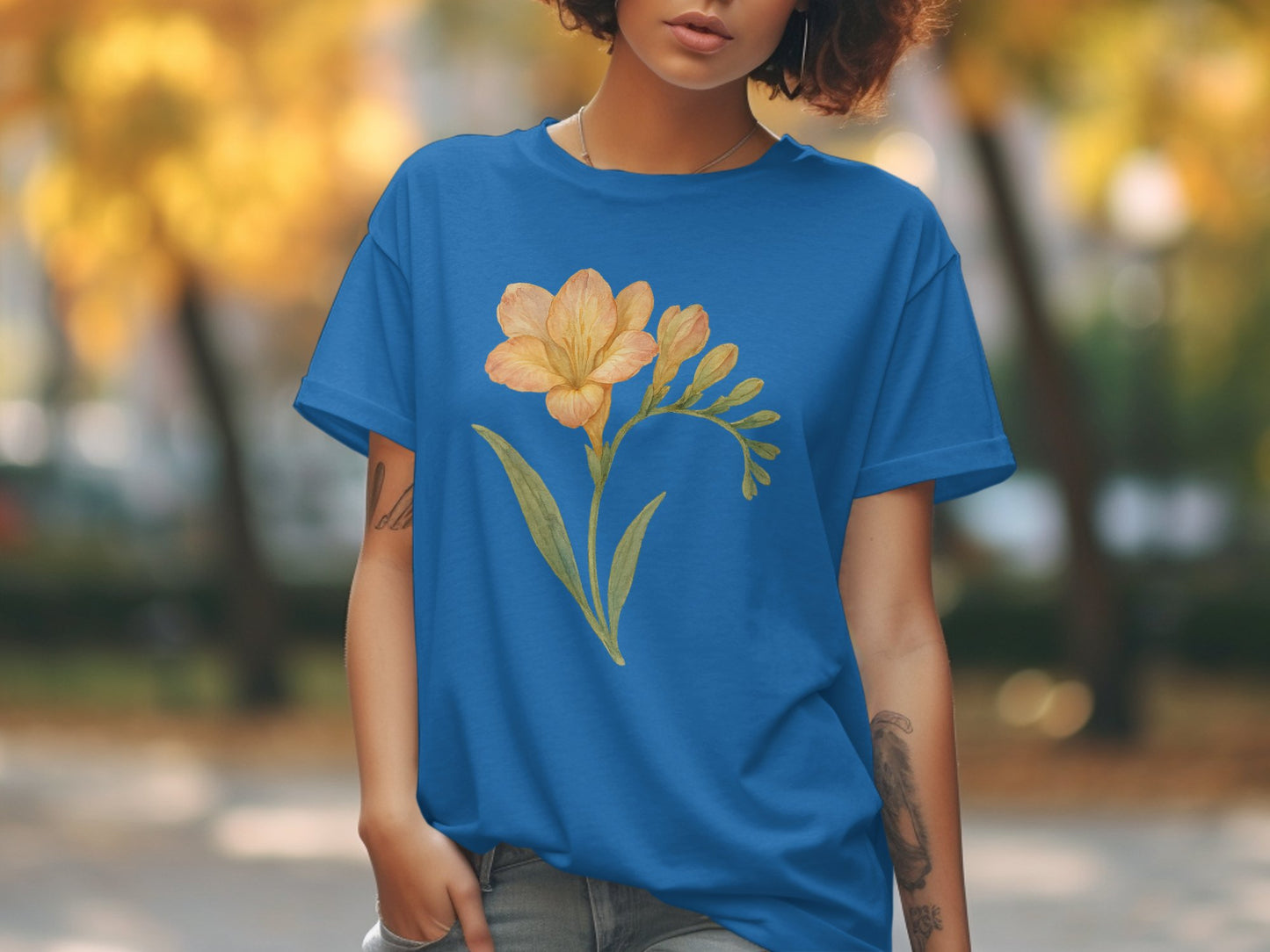 Vibrant Floral Design on Elegant Blue Shirt product type
