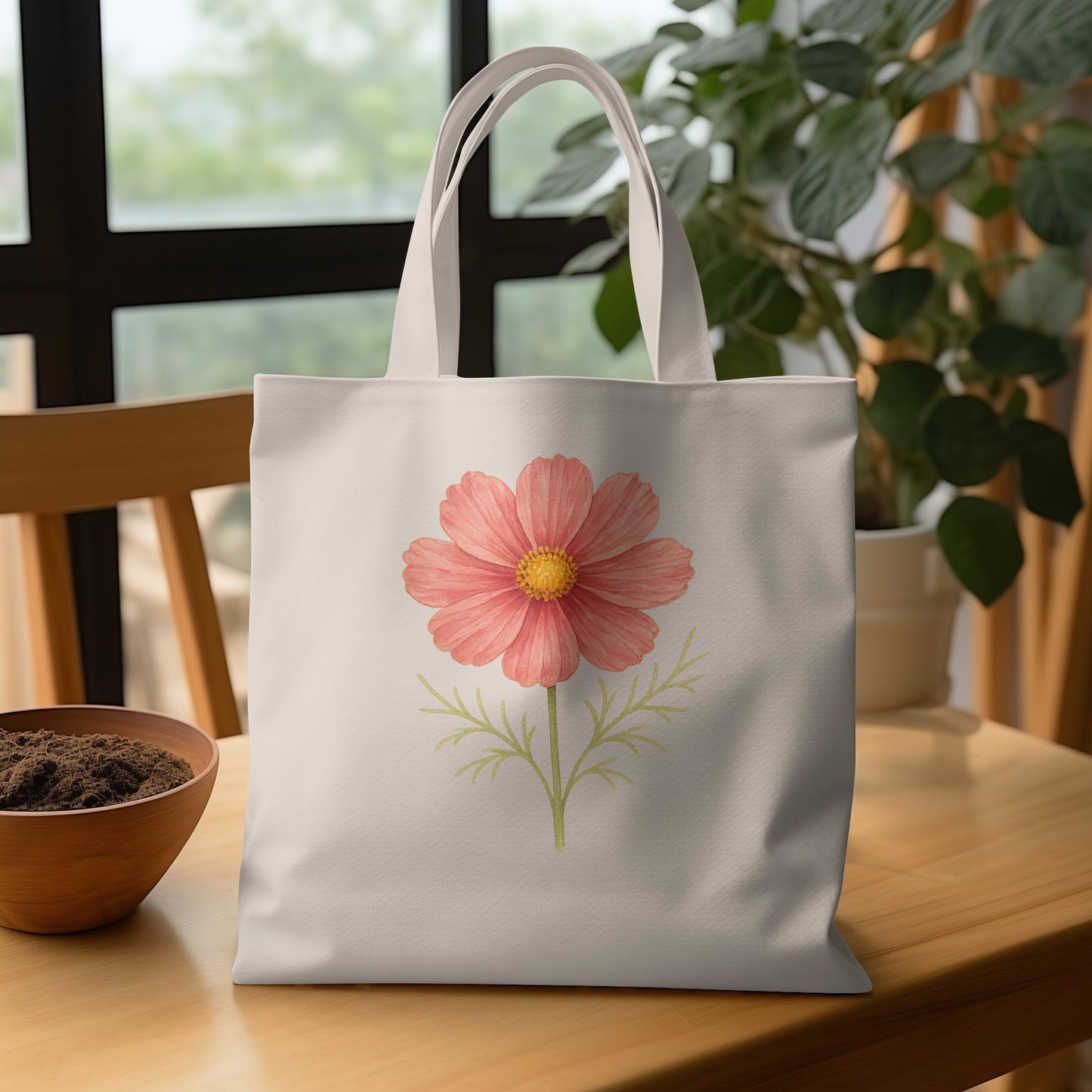 Beautiful Pink Flower Design White Tote Bag Product
