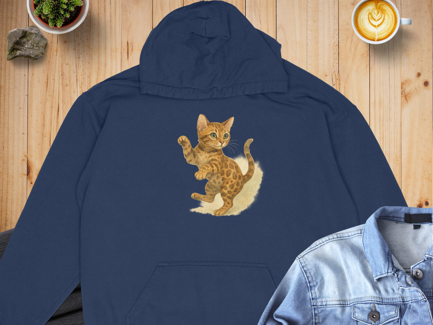 Cozy Blue Hoodie With Cute Cat Design product type
