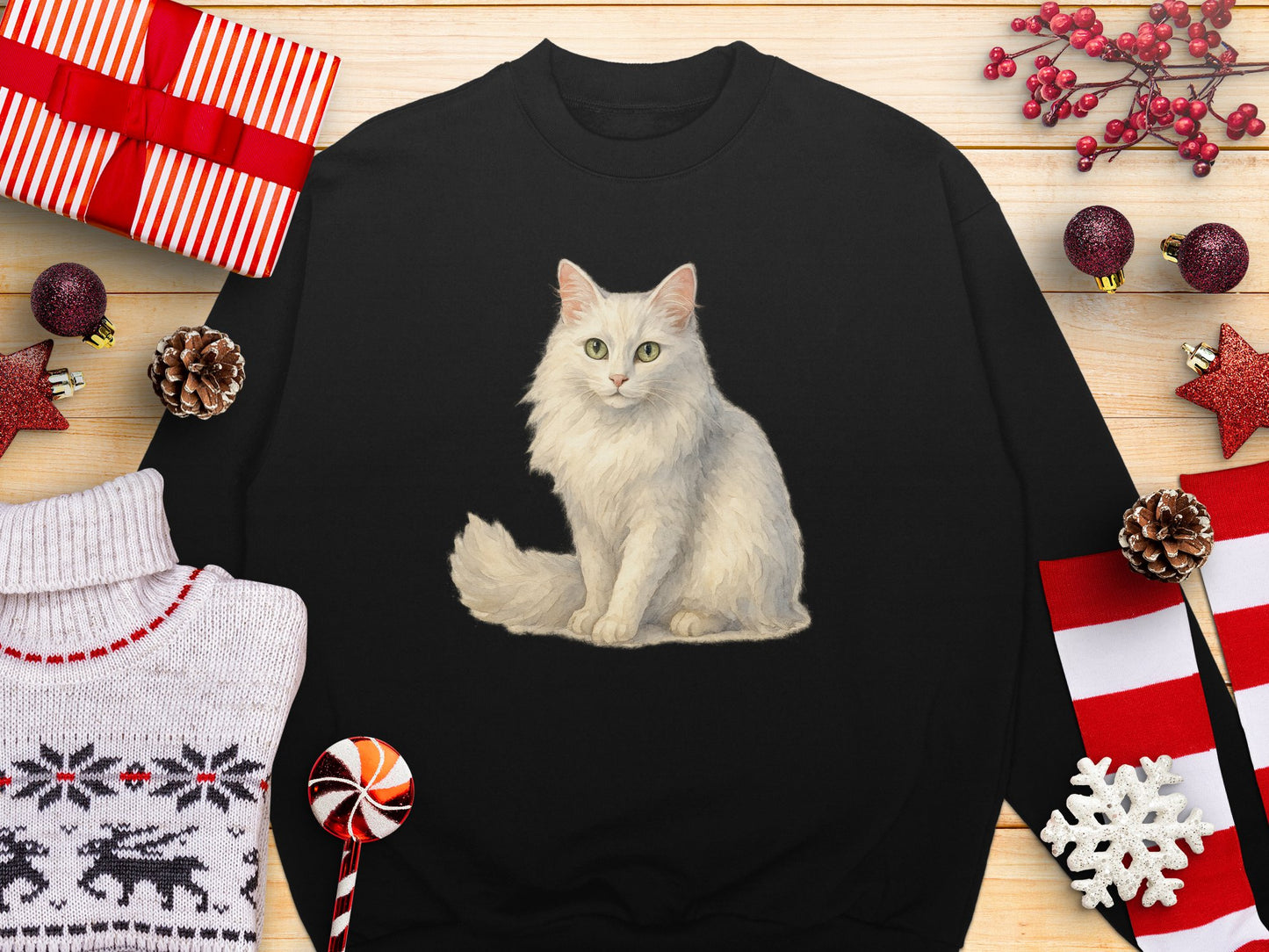 Cozy Black Sweater with Beautiful White Cat Design product