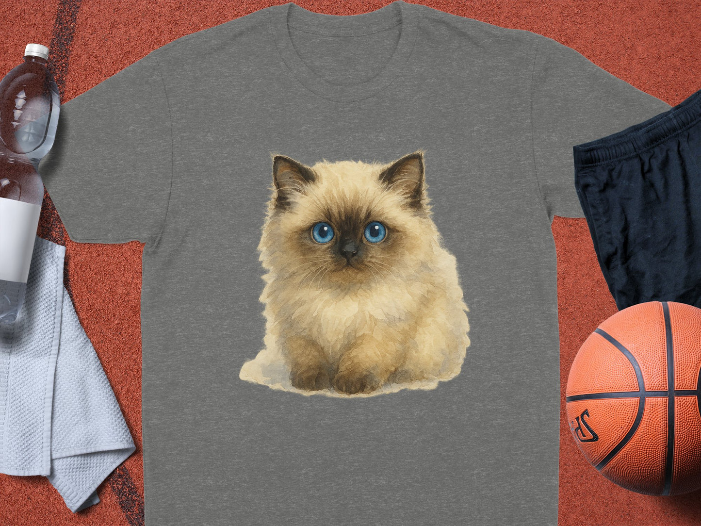 Cute Blue-Eyed Kitten Graphic on Gray T-Shirt product type