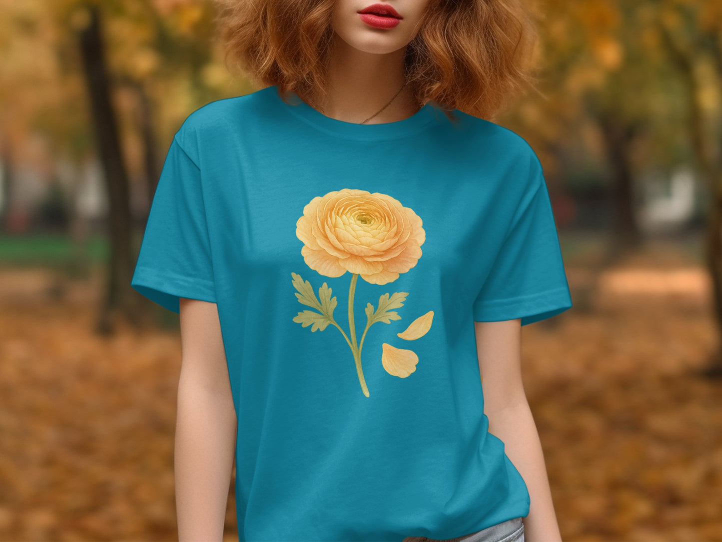Yellow Flower Design Blue T-shirt Fashion Product
