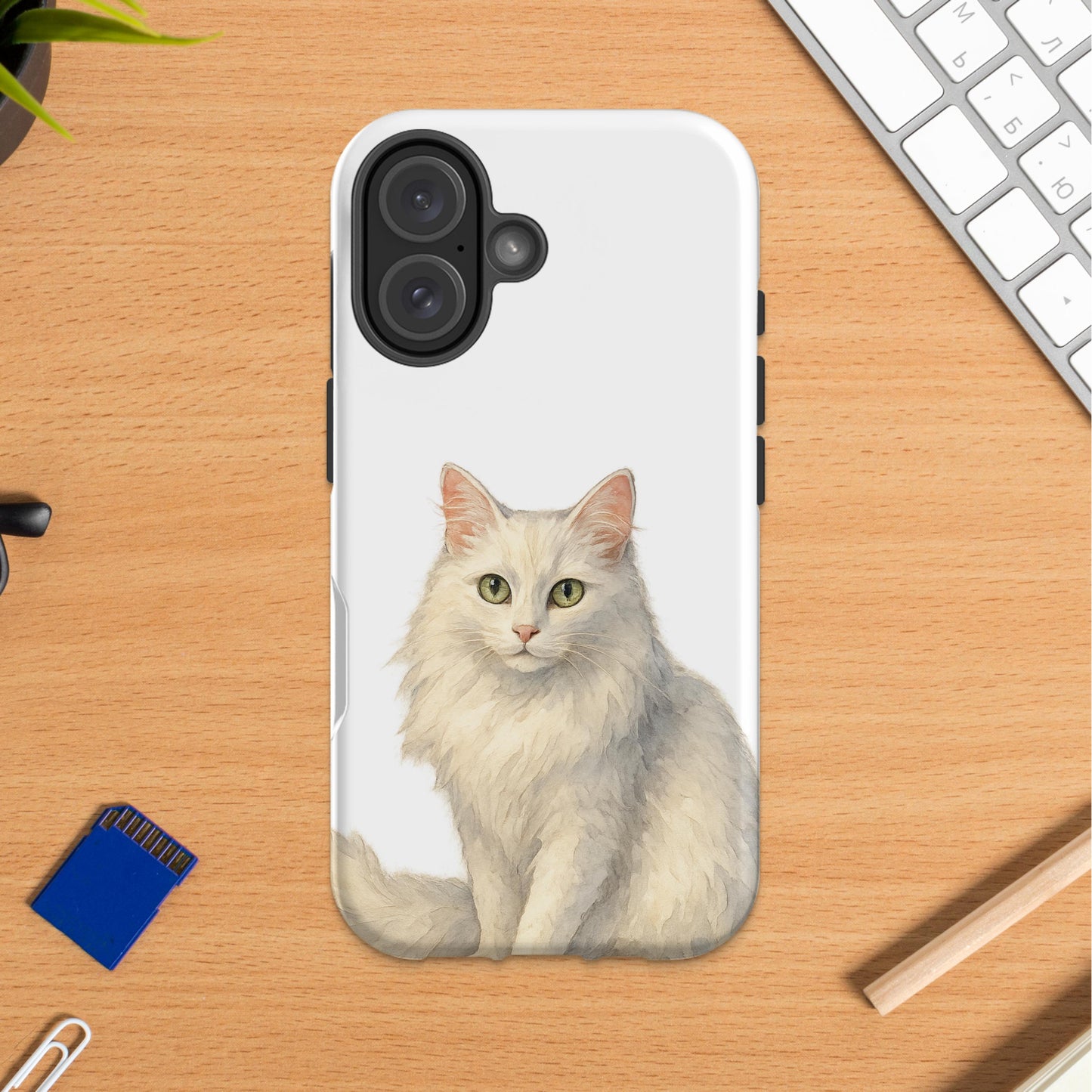 Adorable White Cat Illustration Custom Phone Case product