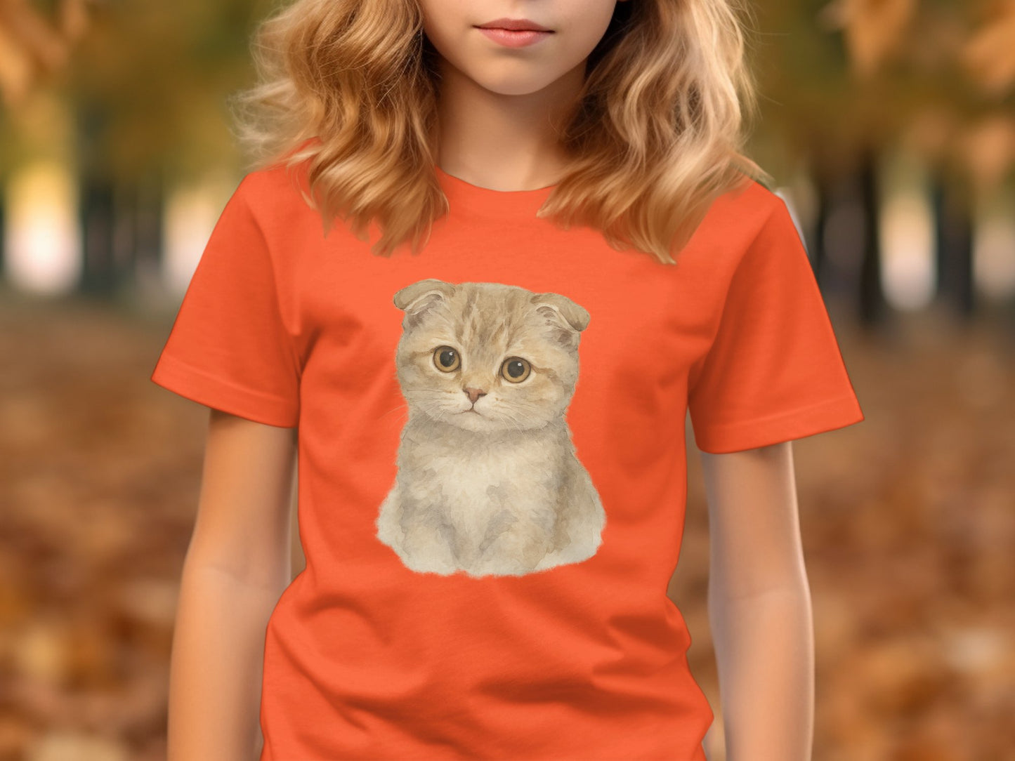 Cute Kitten Print Design on Orange Short Sleeve product type