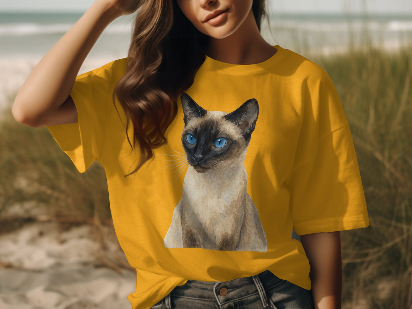 Vibrant Yellow Tee Featuring Siamese Cat Design product