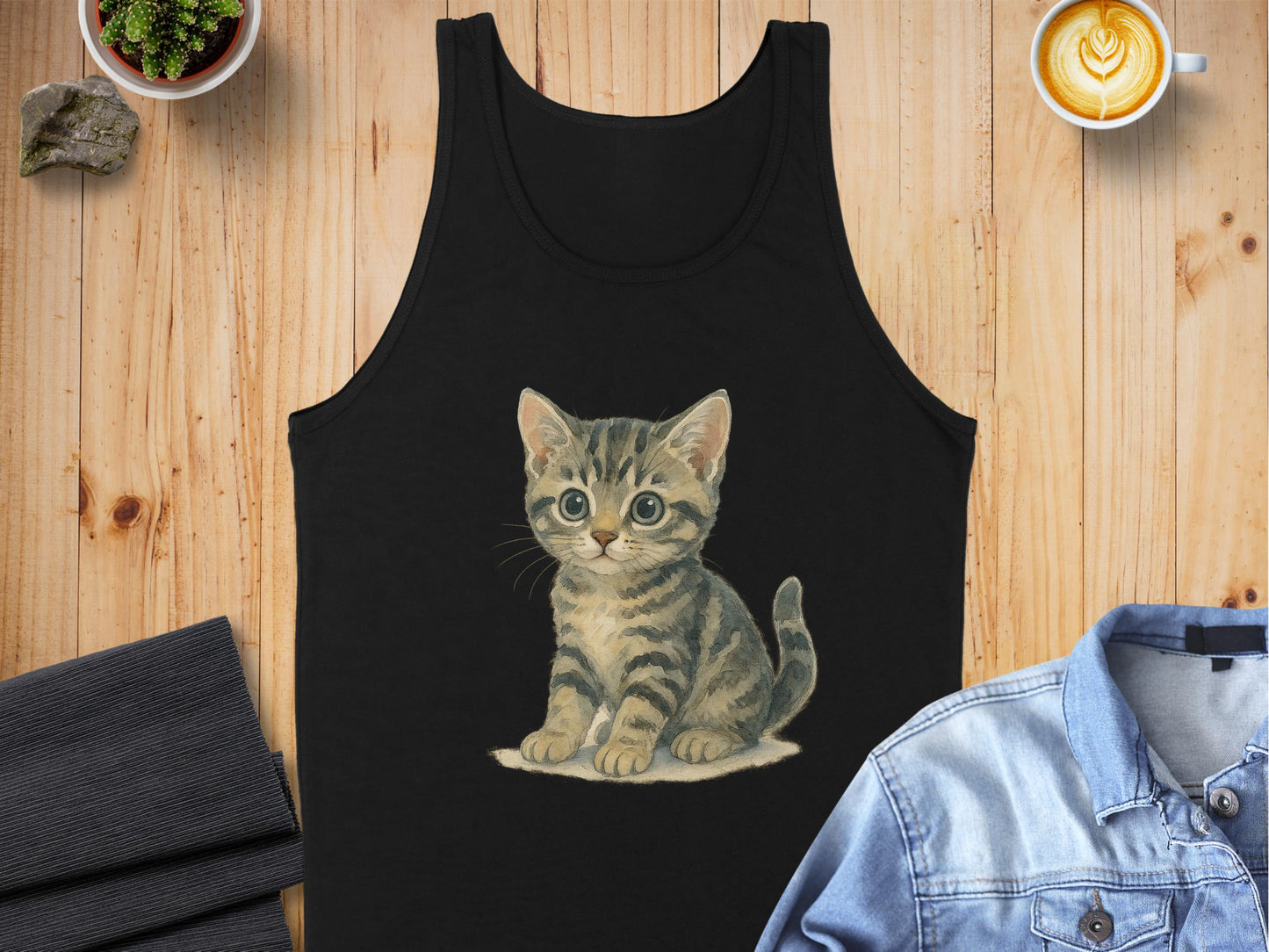 Adorable Kitten Print on Black Tank Top product type