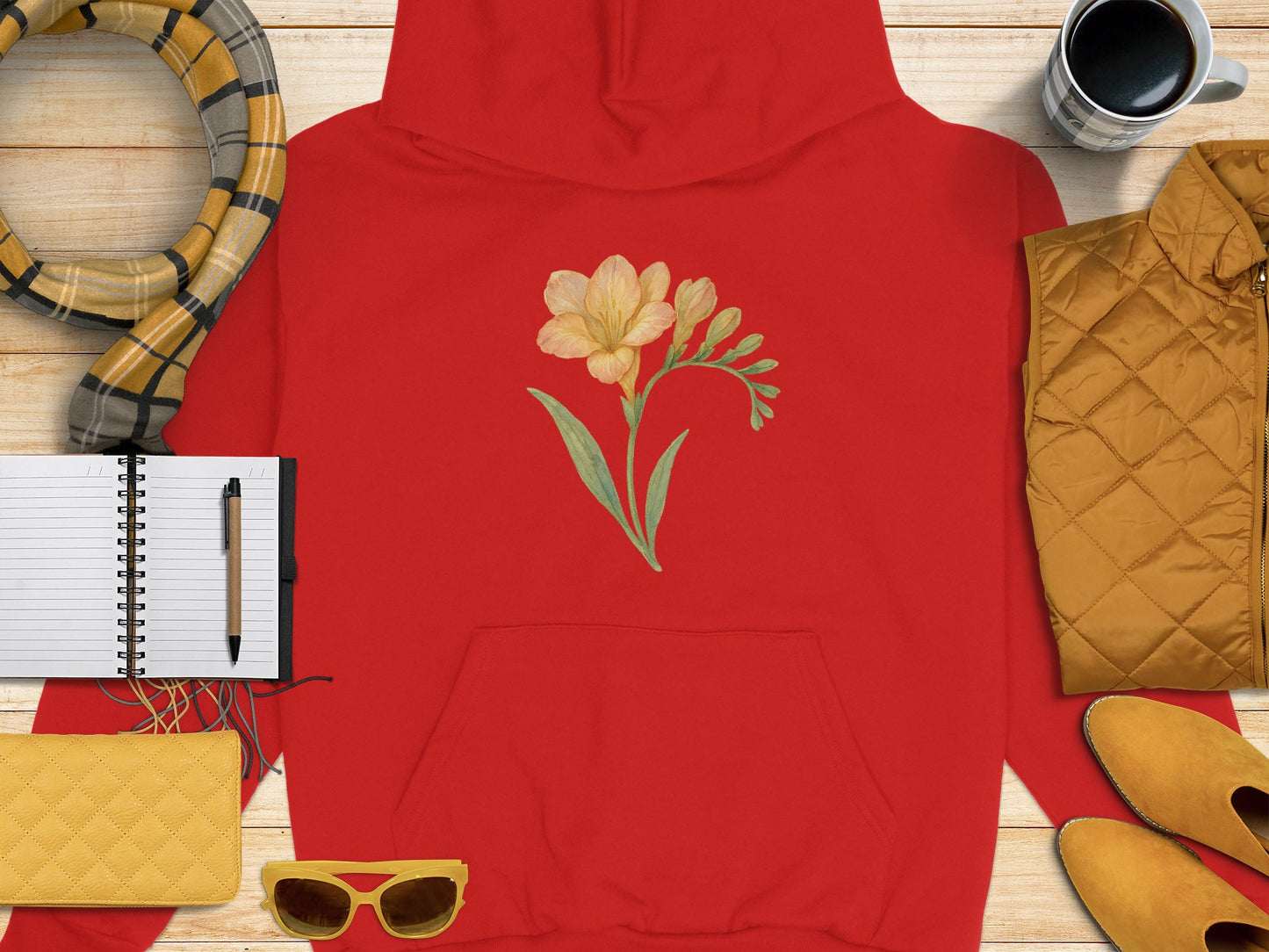 Bright Red Hoodie with Floral Design apparel product type