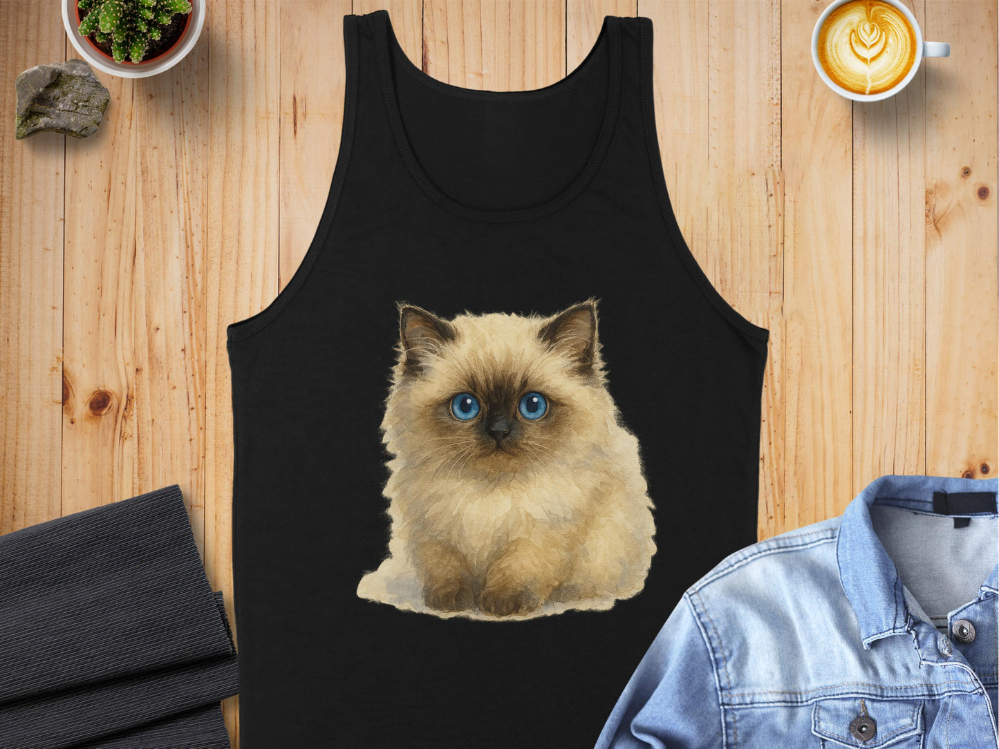 Adorable Blue-Eyed Fluffy Cat Black Tank Top product type