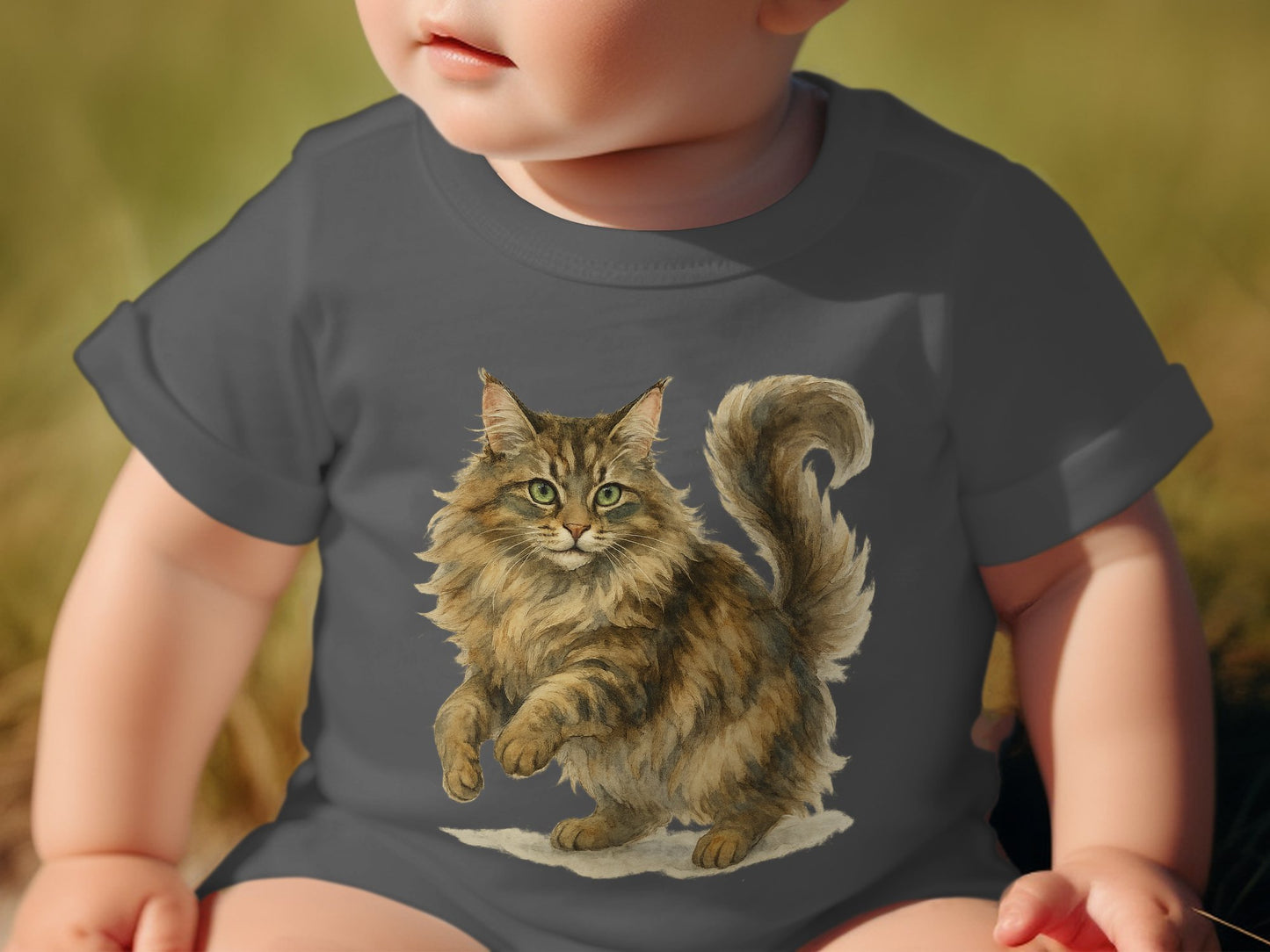 Fluffy Cat Graphic on Baby Onesie Apparel Product