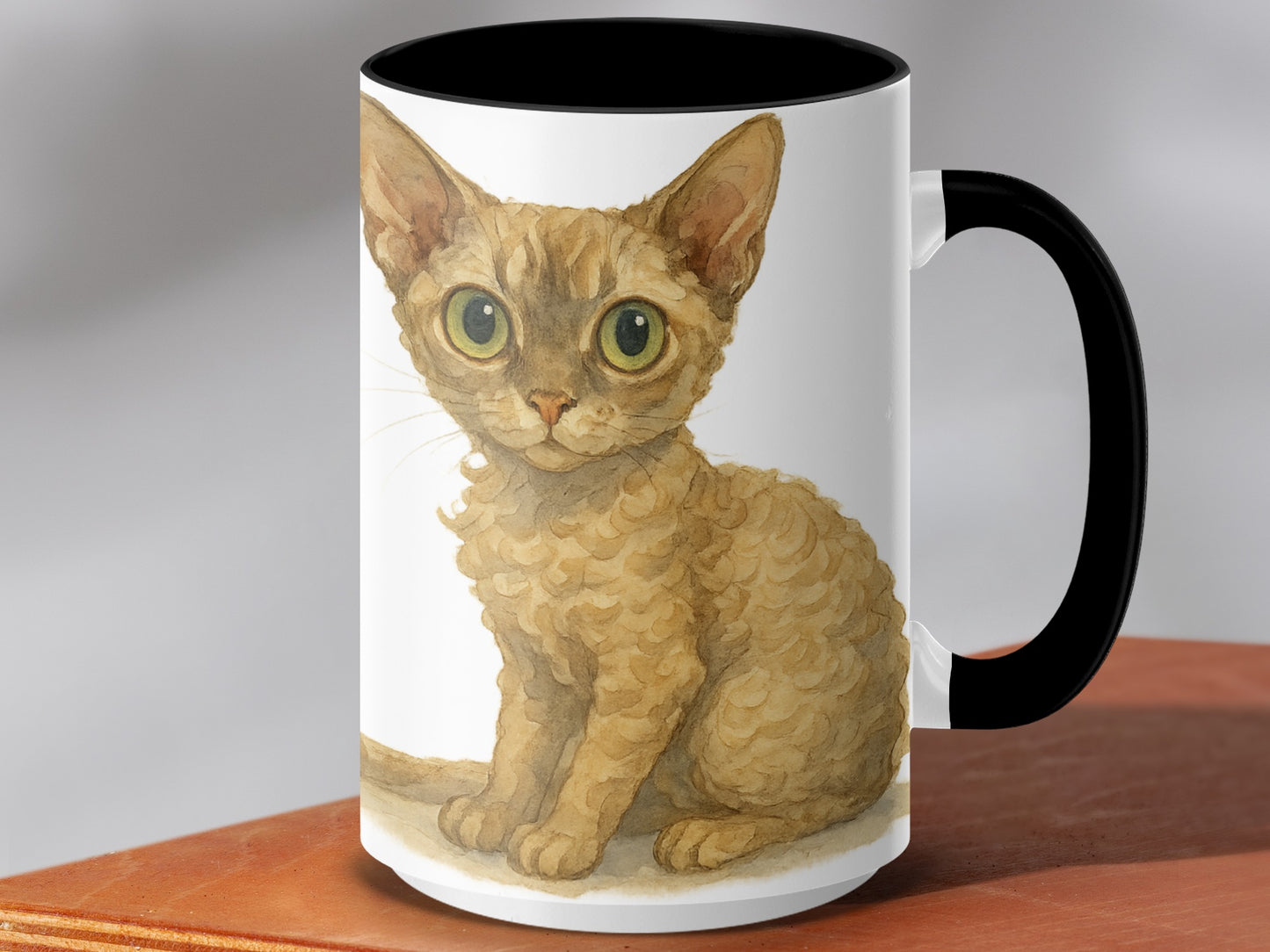 Cute Curly-Haired Kitten Design on Coffee Mug product